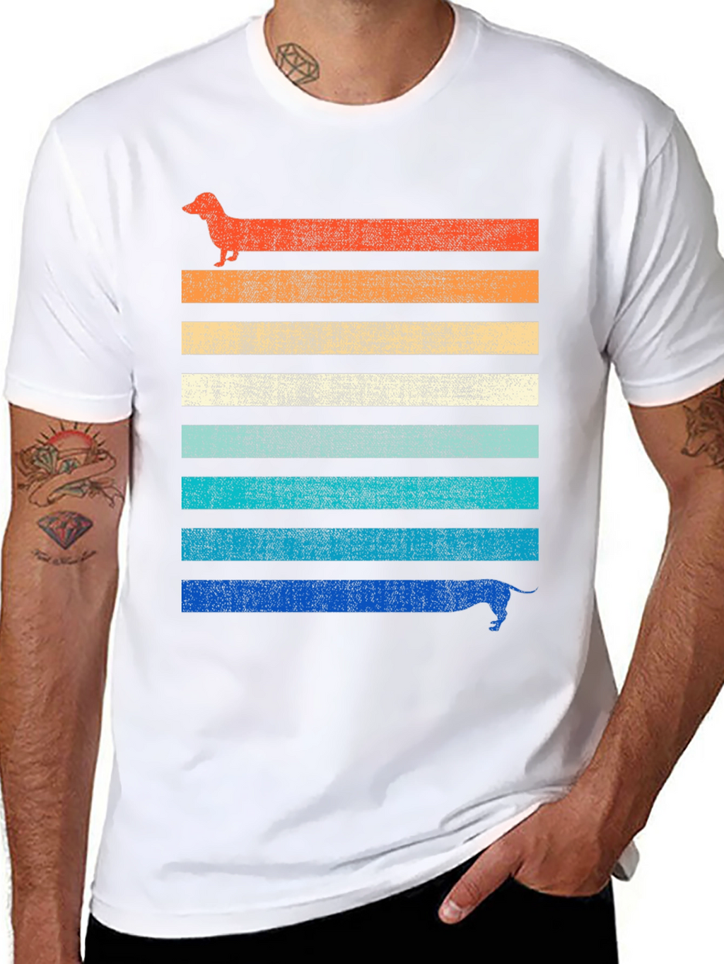 Retro Dachshund Striped Graphic Tee