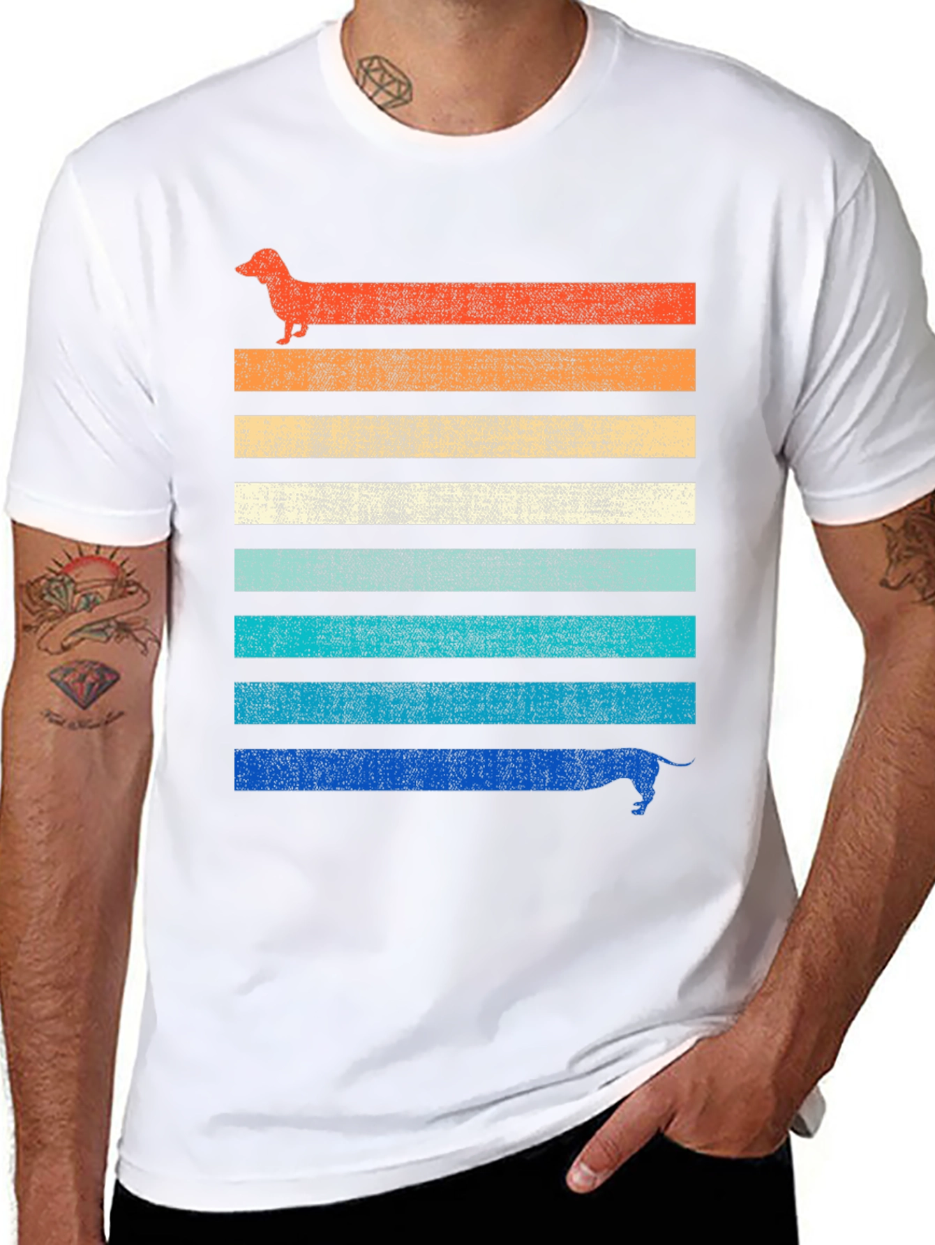 Retro Dachshund Striped Graphic Tee