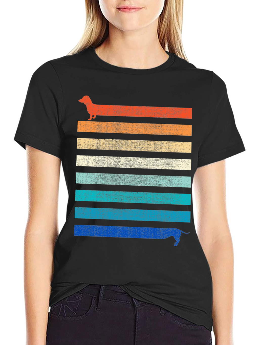 Retro Dachshund Striped Graphic Tee