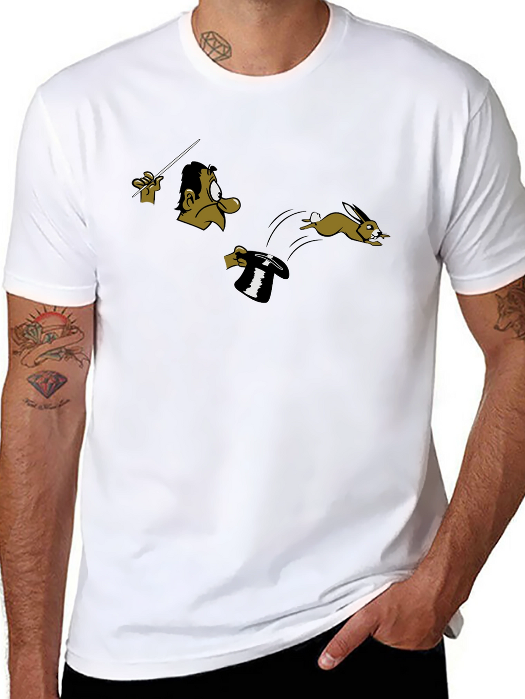 Magician & Rabbit Graphic Tee - Black Cotton T-Shirt