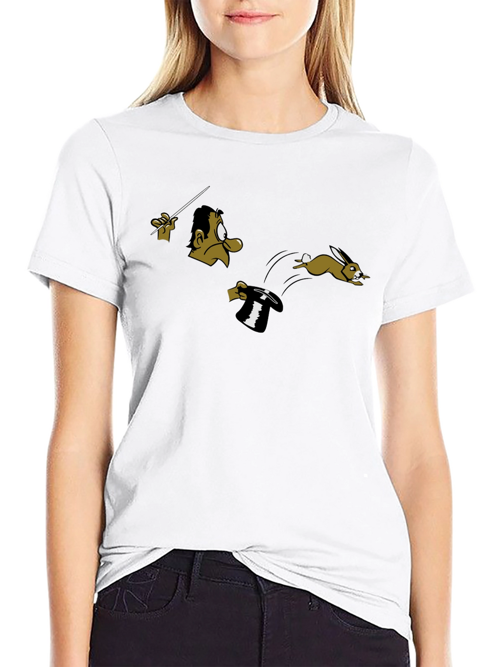 Magician & Rabbit Graphic Tee - Black Cotton T-Shirt