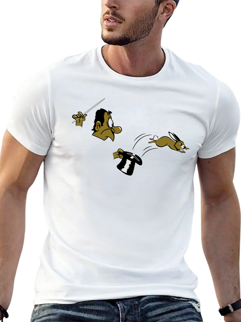 Magician & Rabbit Graphic Tee - Black Cotton T-Shirt