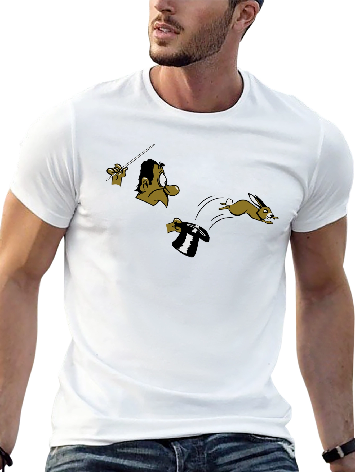 Magician & Rabbit Graphic Tee - Black Cotton T-Shirt