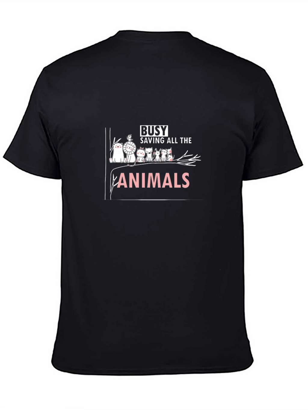 Busy Saving Animals T-Shirt - Black Crew Neck Tee