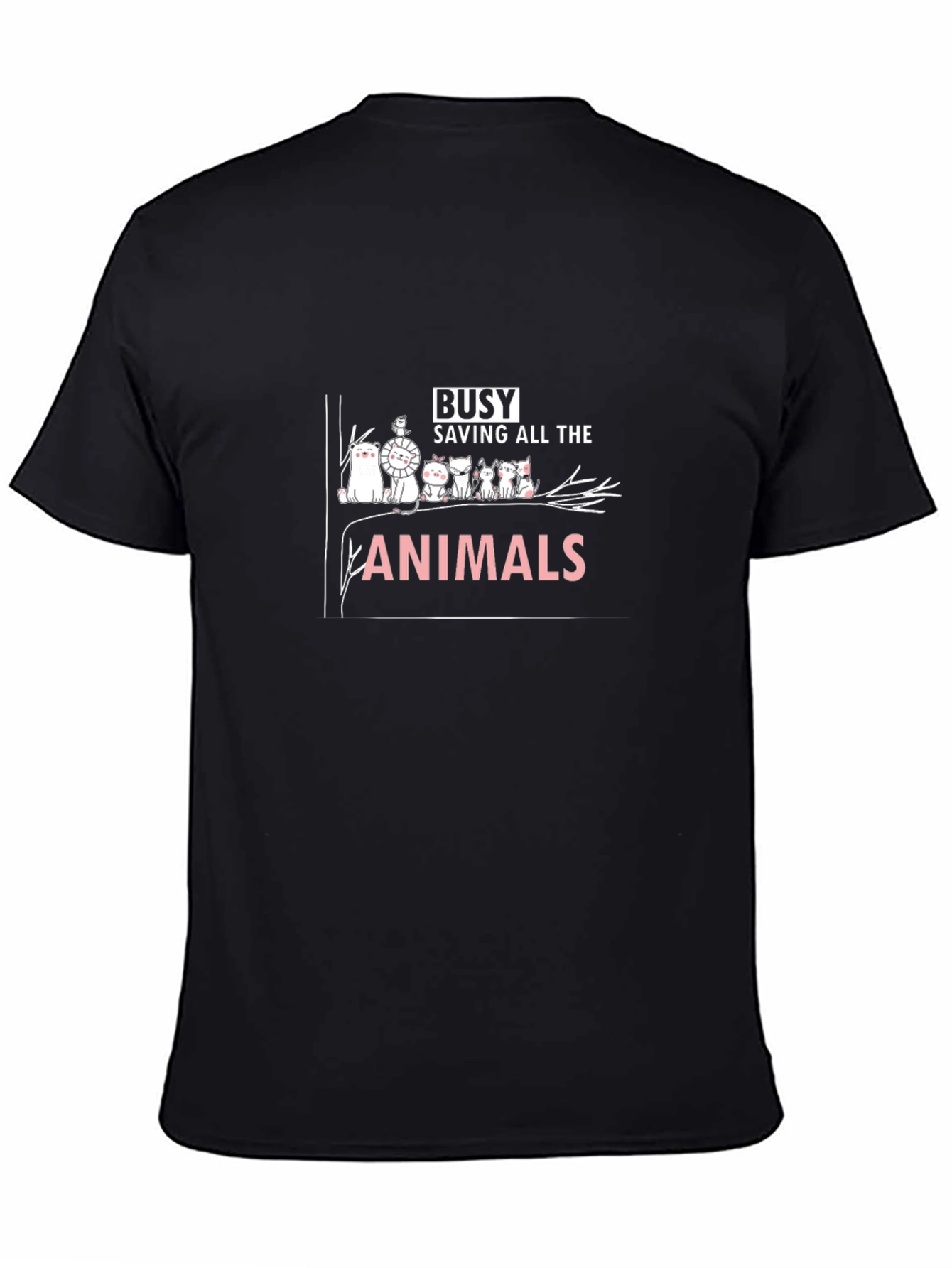 Busy Saving Animals T-Shirt - Black Crew Neck Tee
