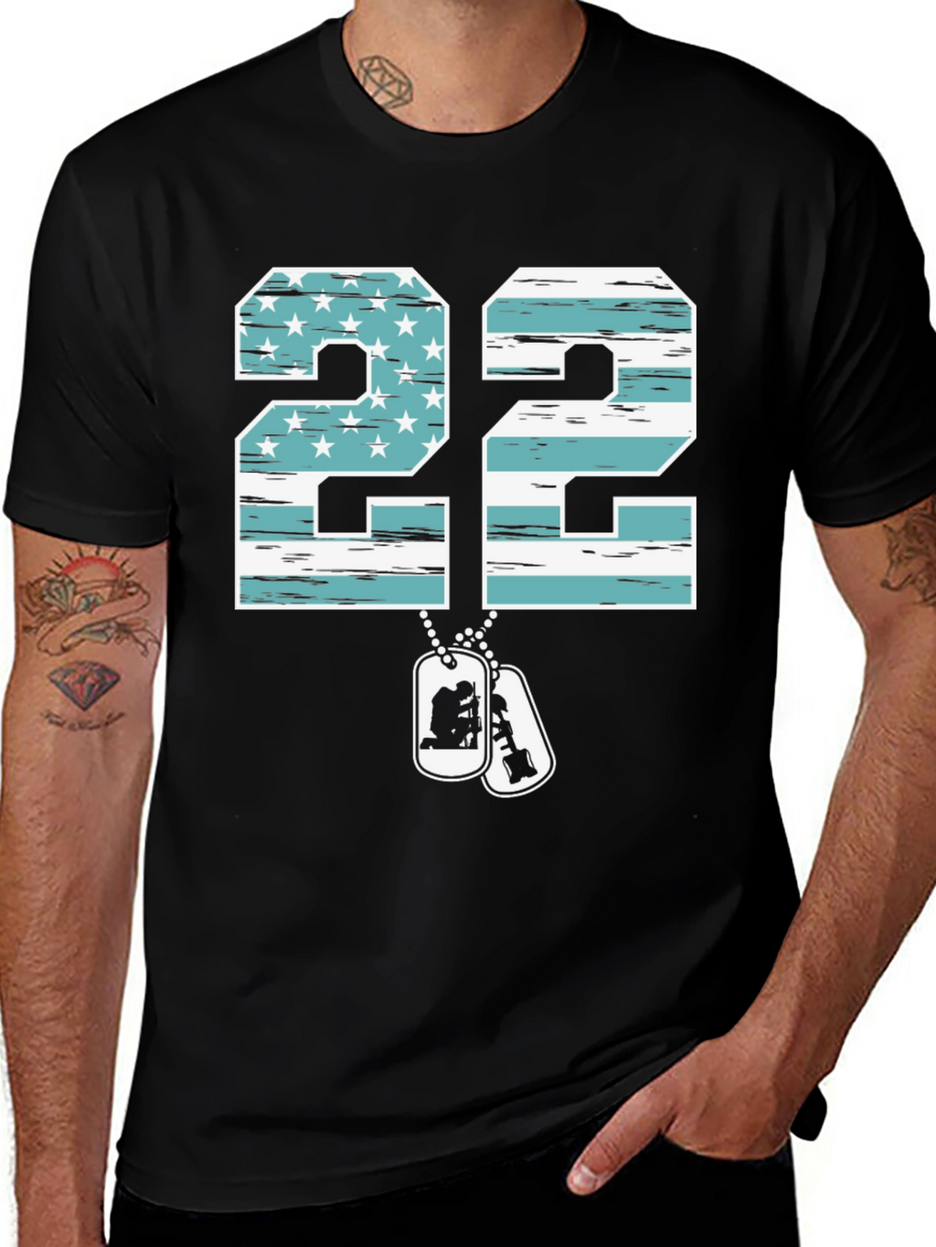 Patriotic 22 Veteran T-Shirt - American Flag Design