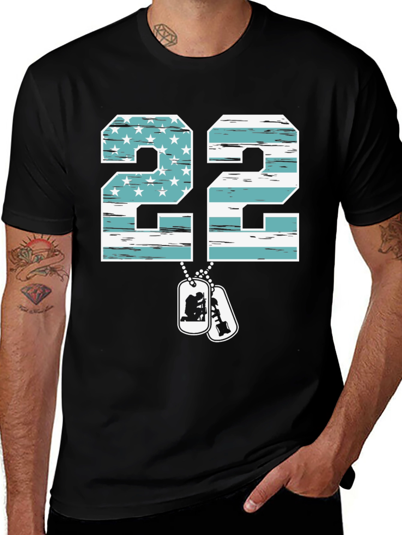 Patriotic 22 Veteran T-Shirt - American Flag Design