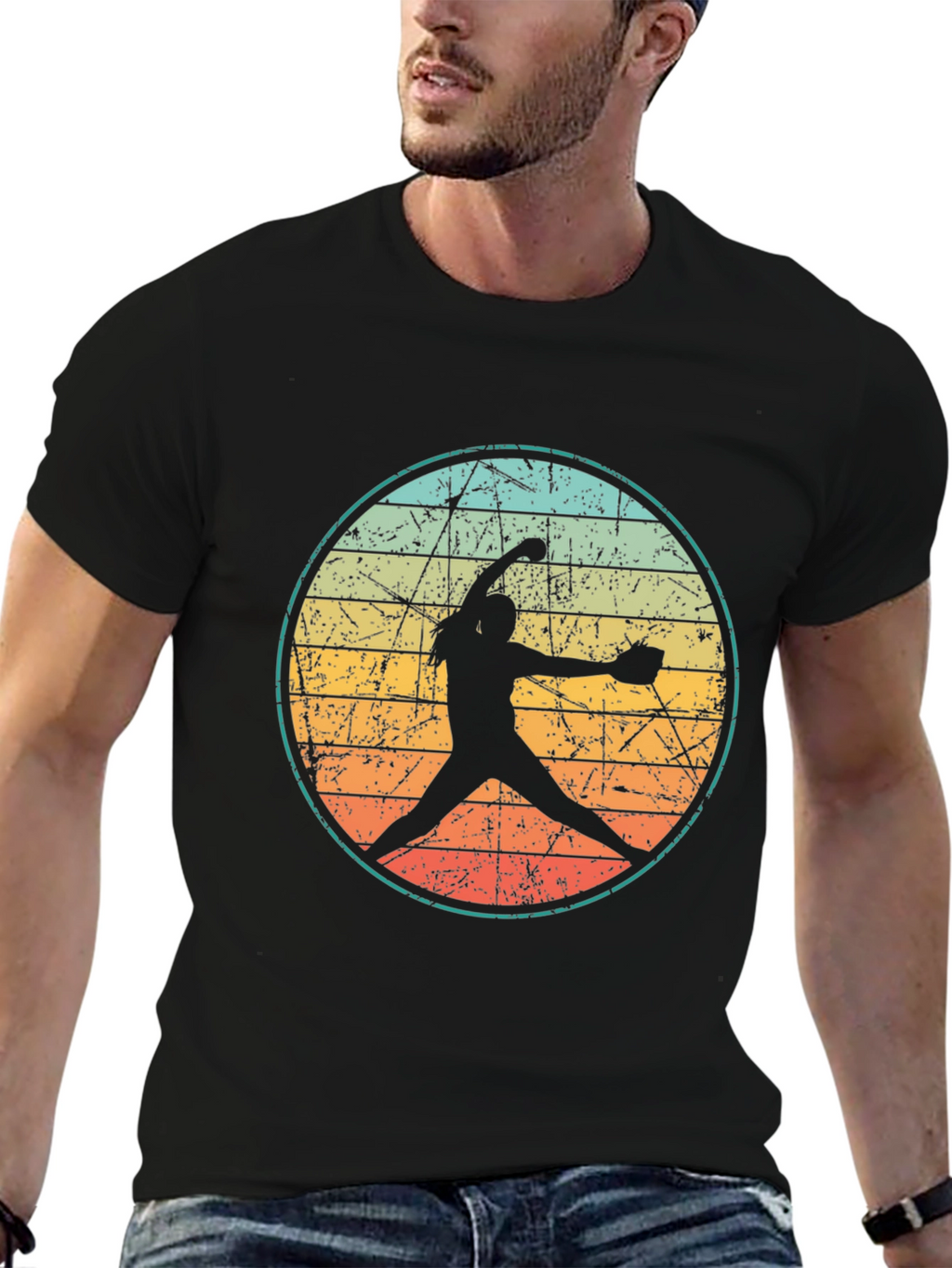 Retro Softball Pitcher Graphic T-Shirt