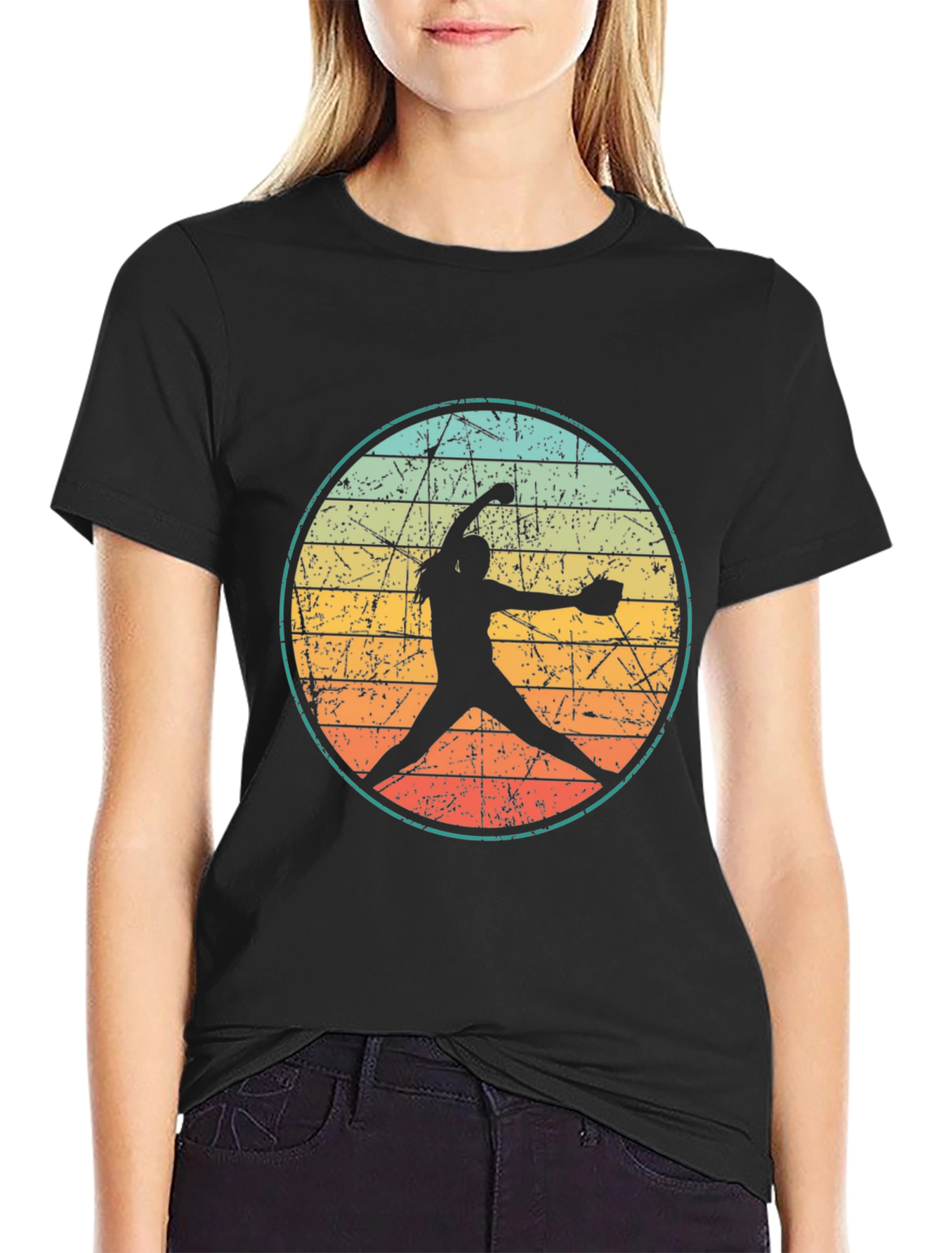 Retro Softball Pitcher Graphic T-Shirt