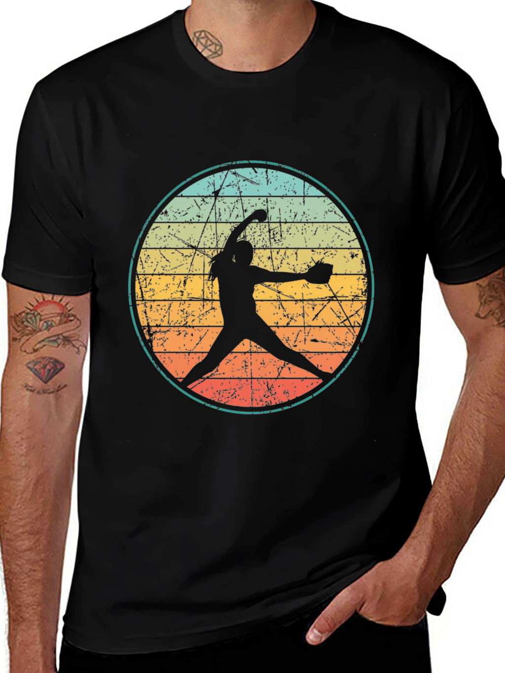 Retro Softball Pitcher Graphic T-Shirt