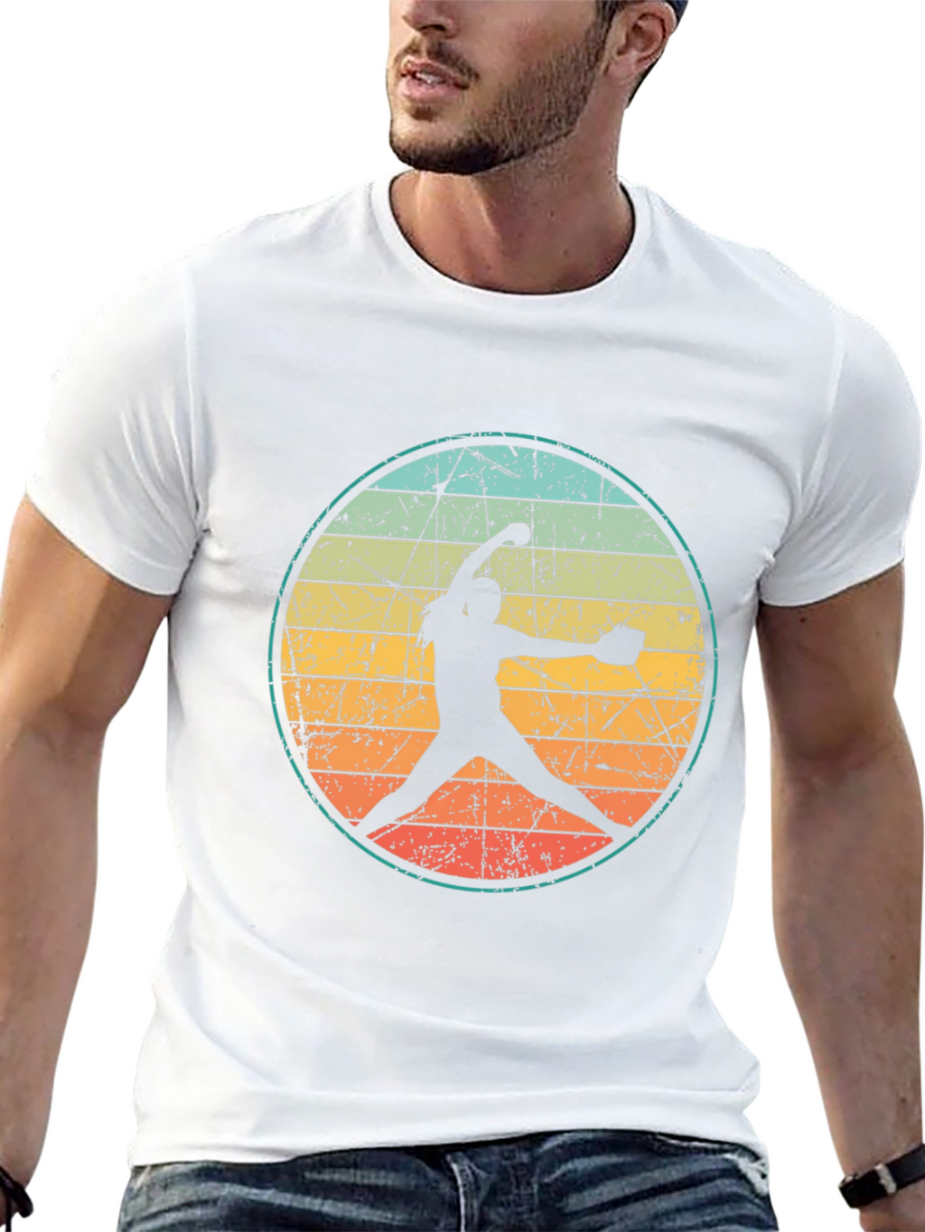 Retro Softball Pitcher Graphic T-Shirt