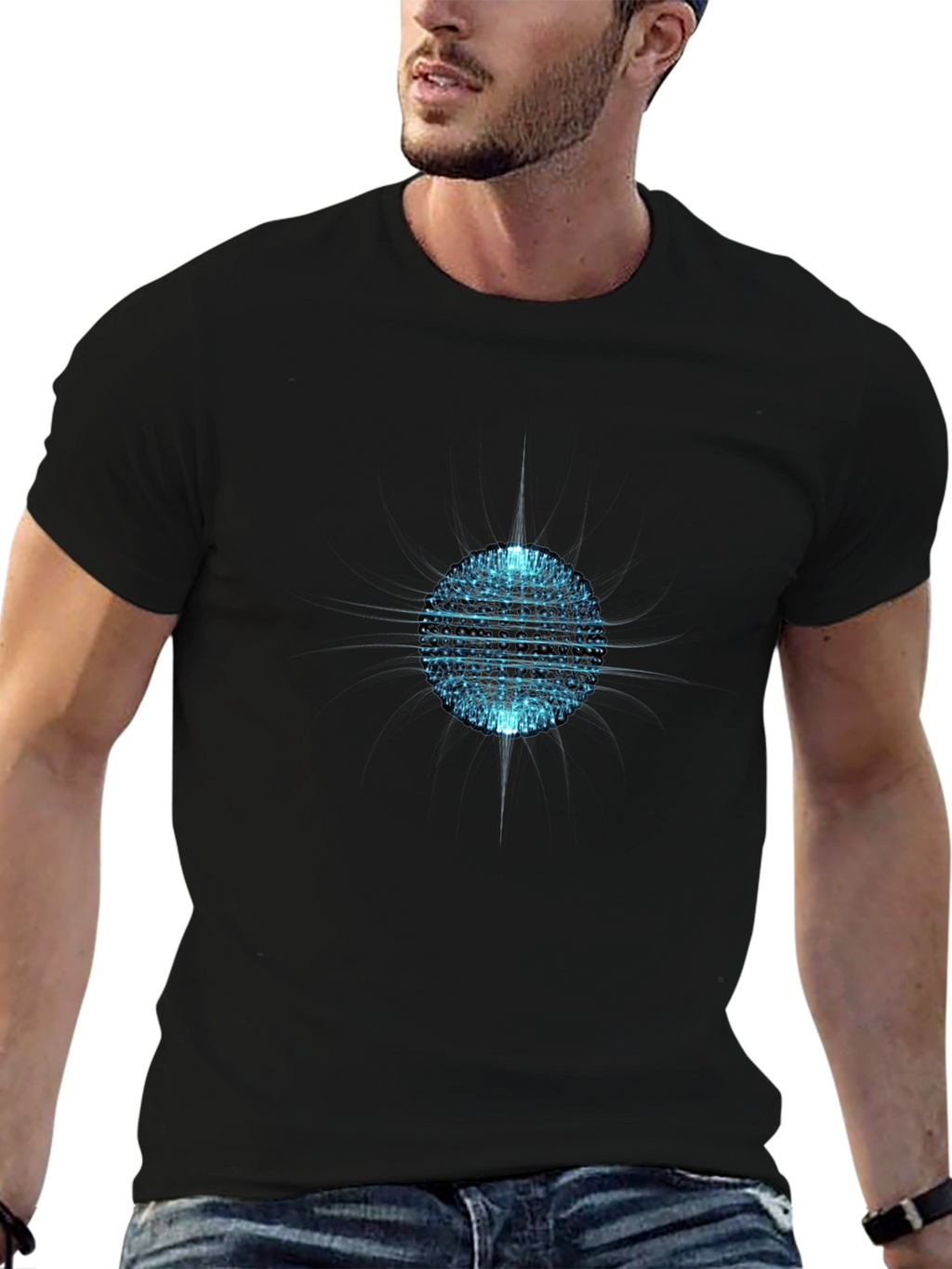 Abstract Sphere Graphic Tee - Black Cotton T-Shirt