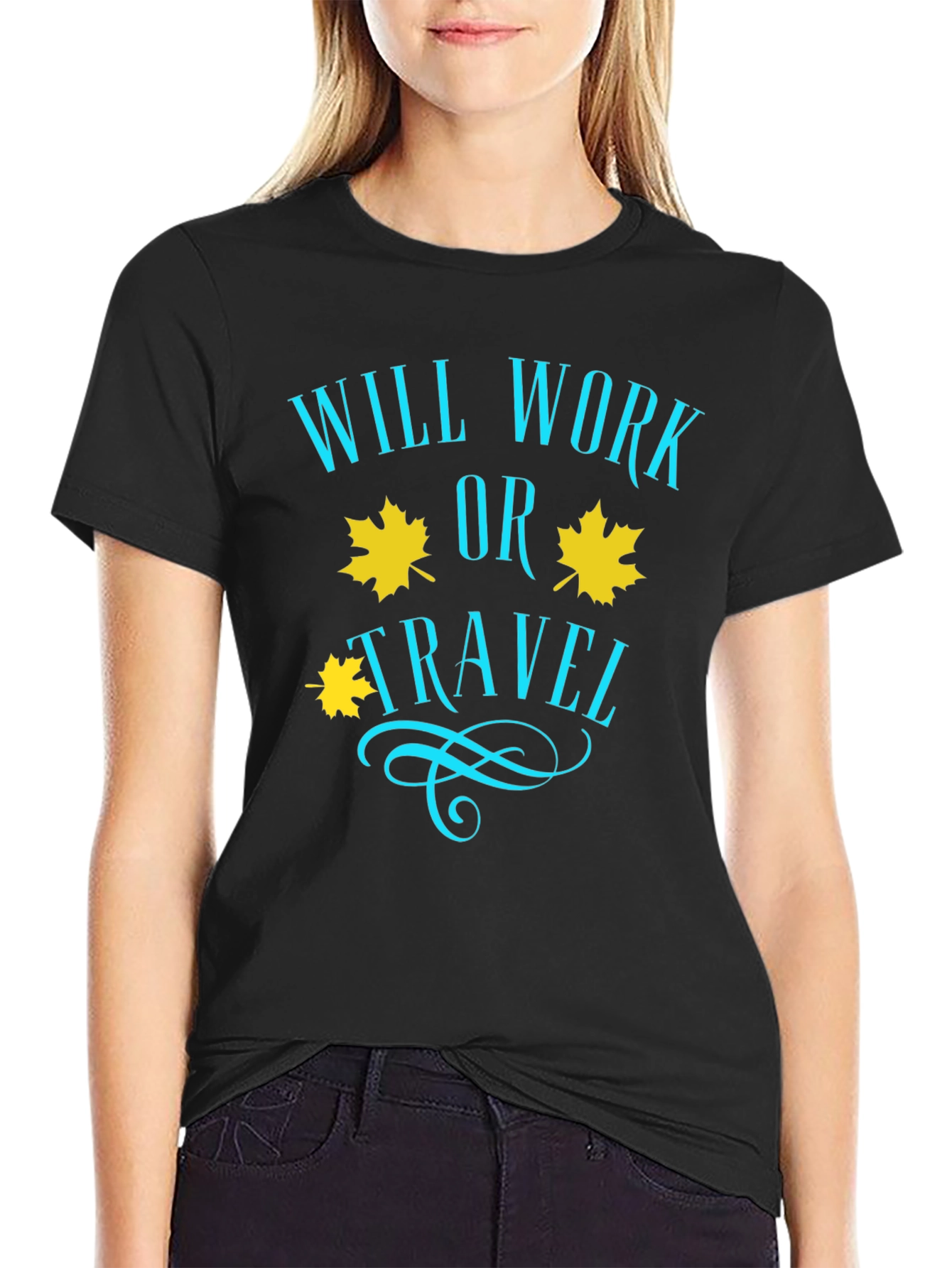 Will Work or Travel Black Graphic T-Shirt
