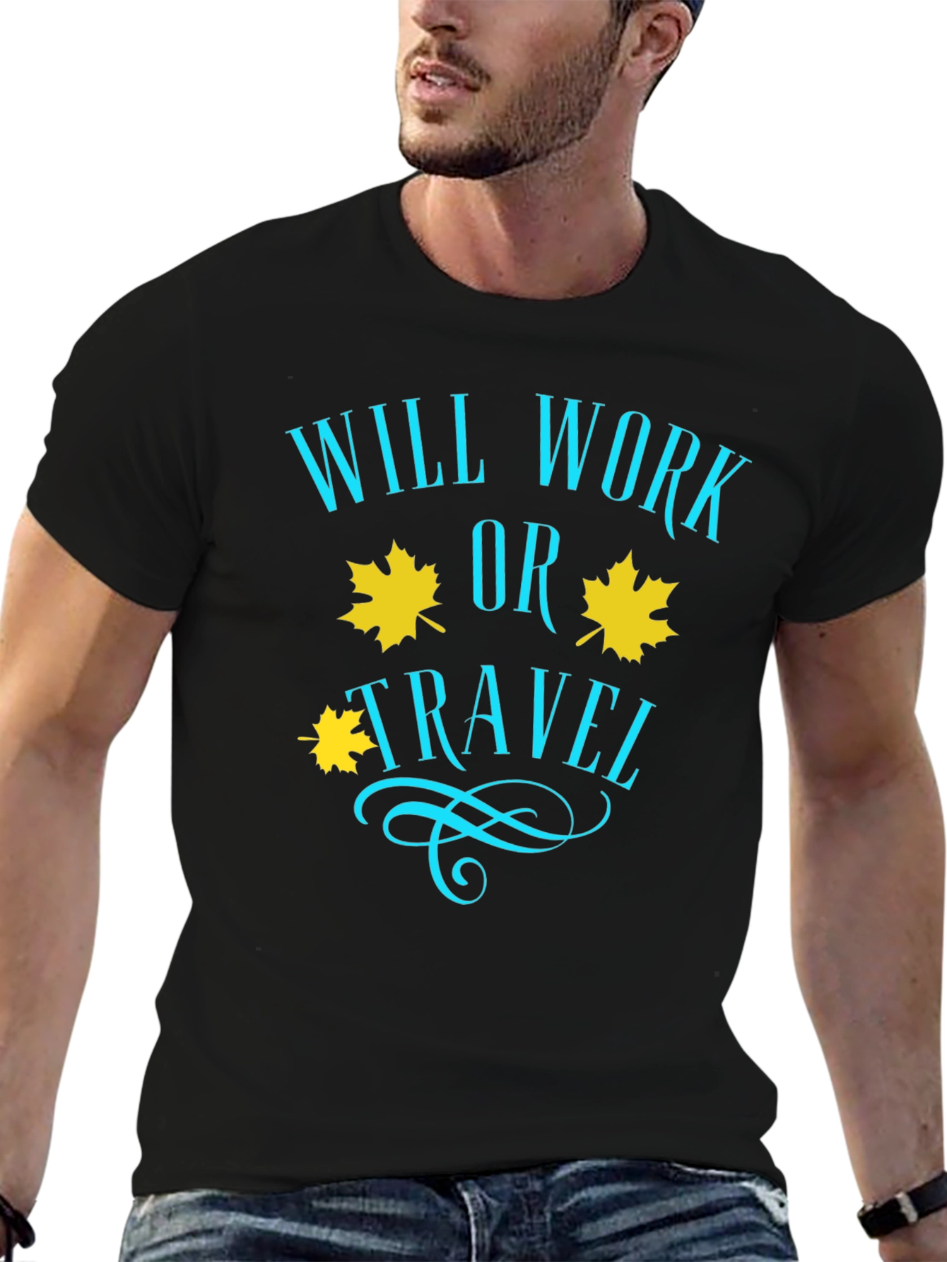 Will Work or Travel Black Graphic T-Shirt