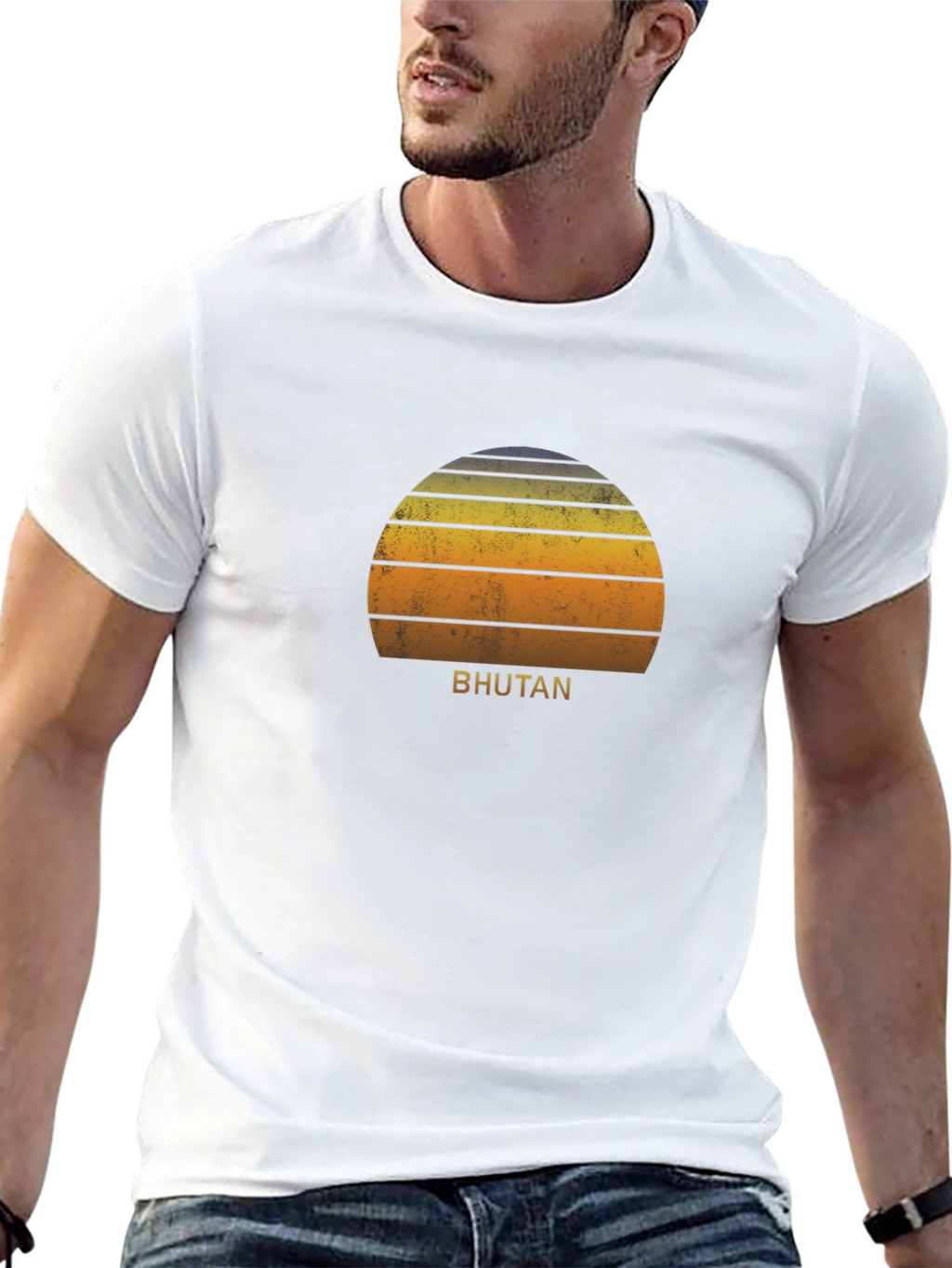 Bhutan Sunset Graphic Tee - Retro Style Black T-Shirt