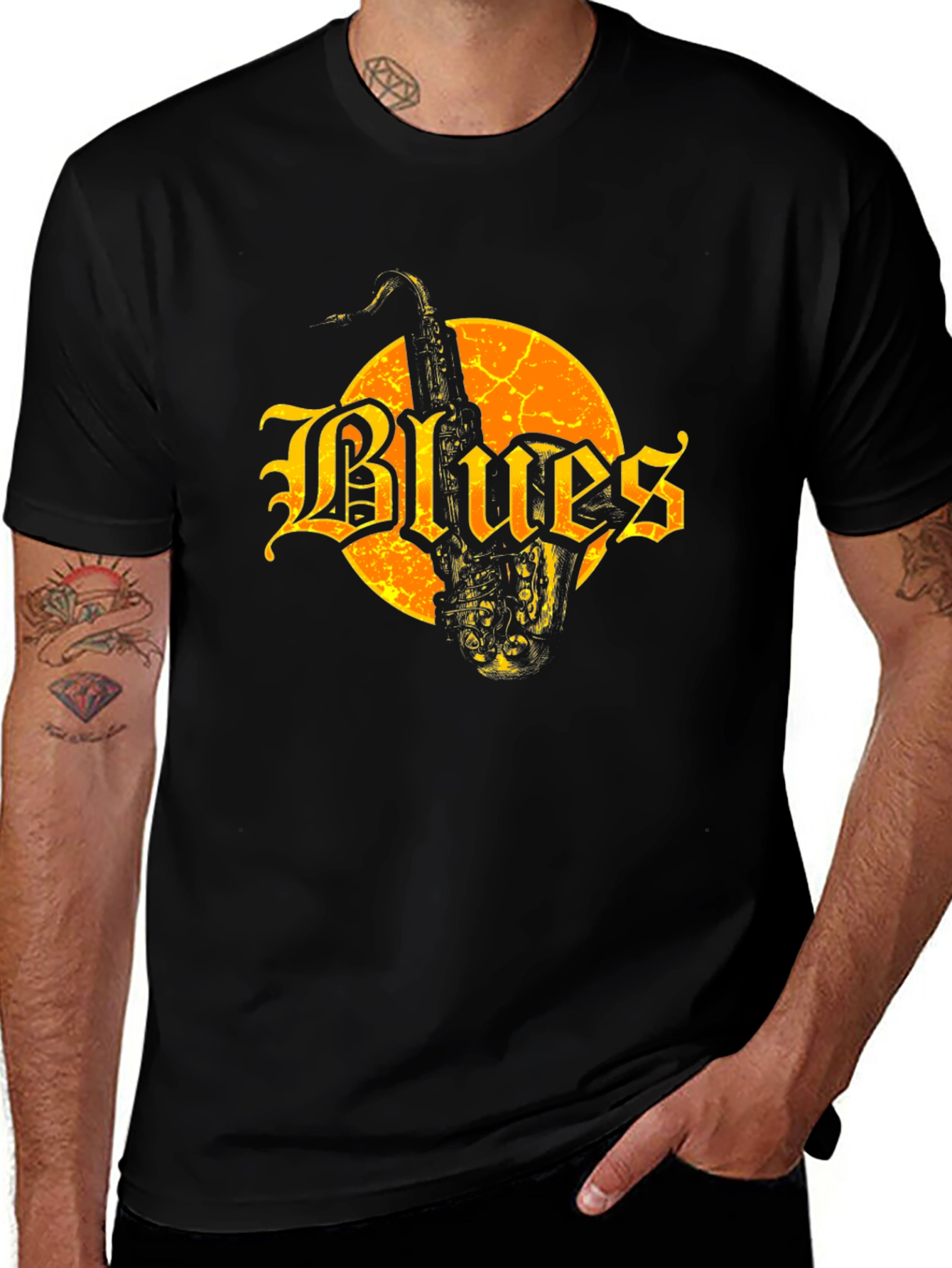 Blues Saxophone Graphic Tee - Black