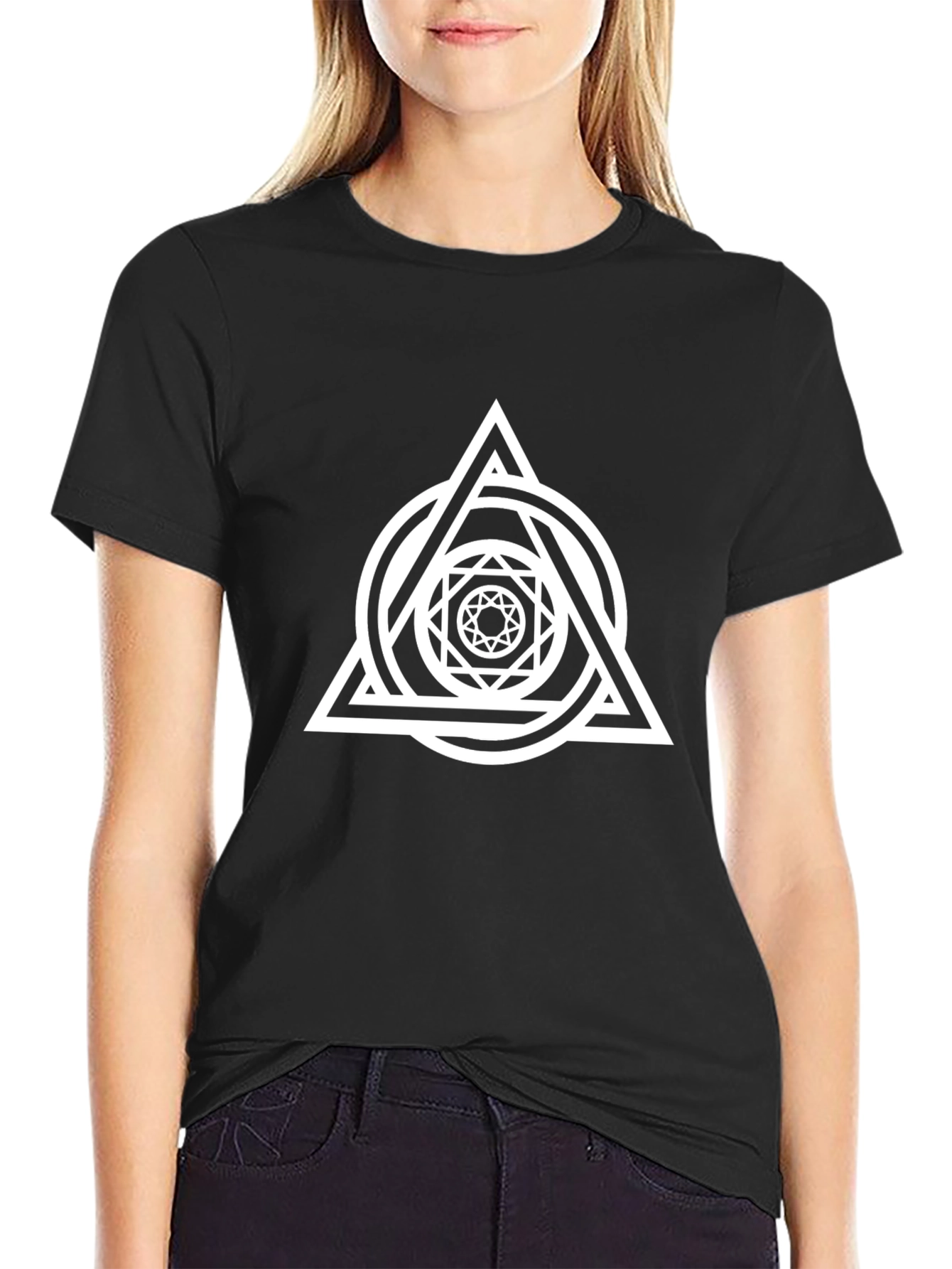 Geometric Triangle Graphic T-Shirt - Black