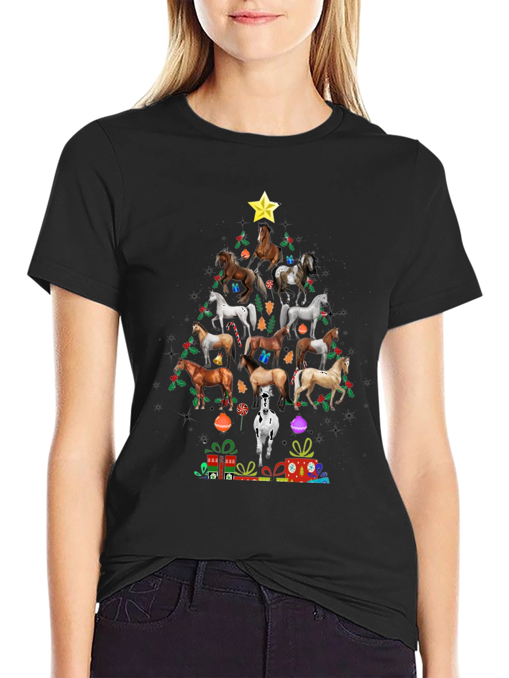 Horse Christmas Tree Graphic T-Shirt