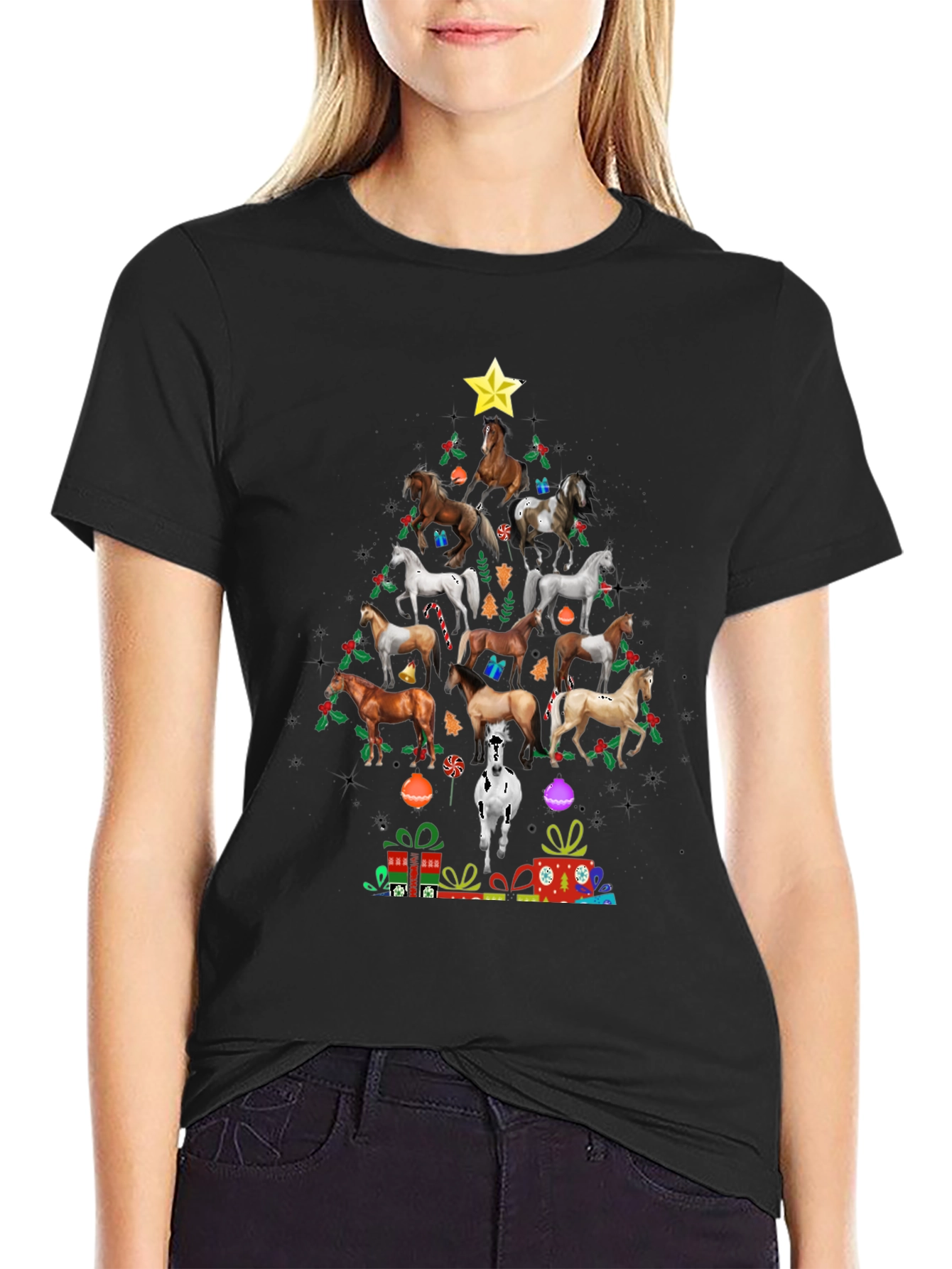 Horse Christmas Tree Graphic T-Shirt