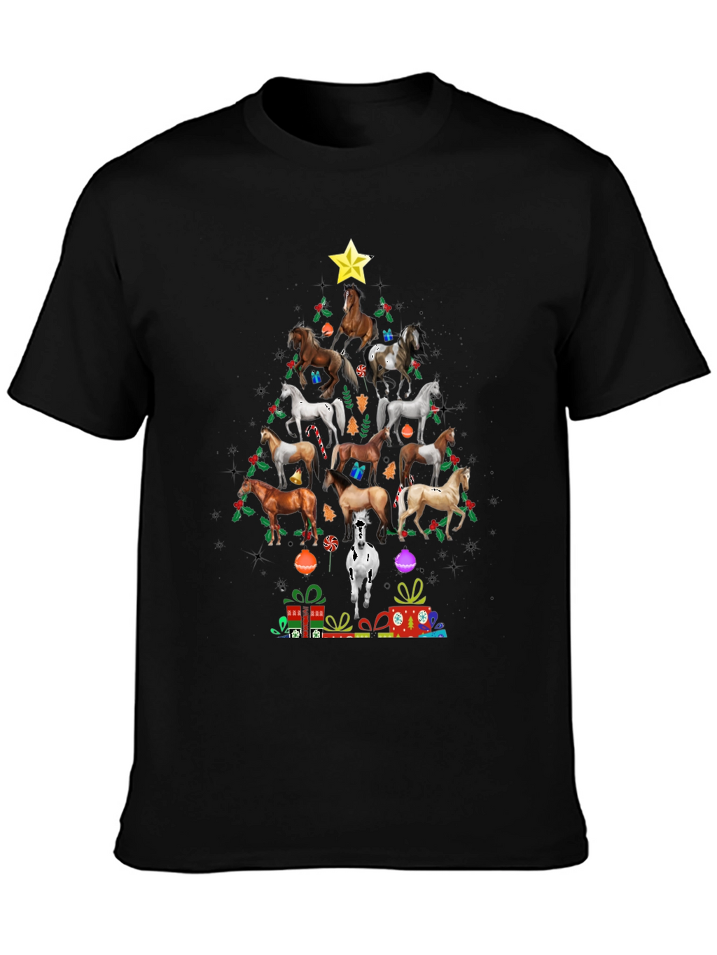 Horse Christmas Tree Graphic T-Shirt