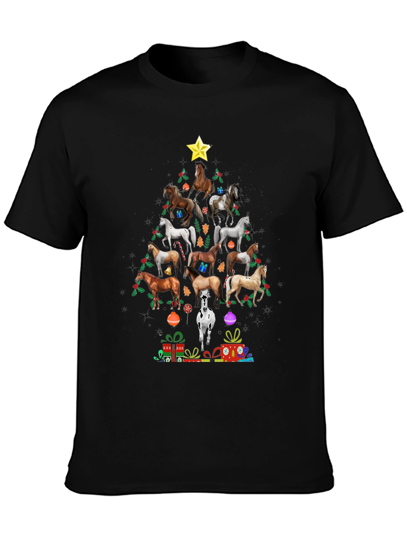 Horse Christmas Tree Graphic T-Shirt