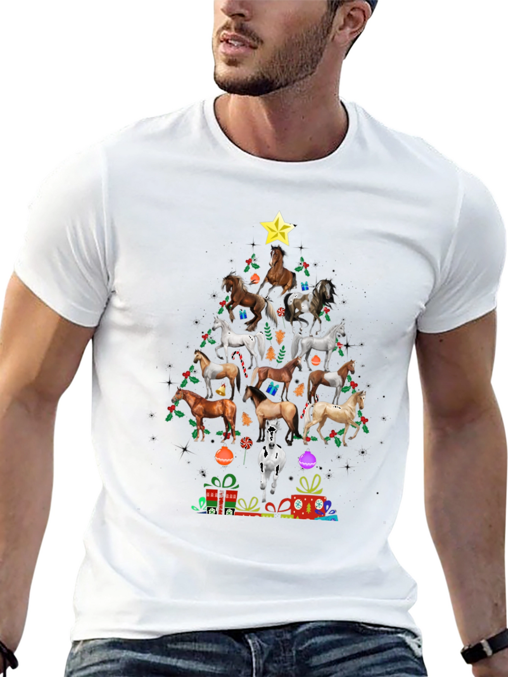 Horse Christmas Tree Graphic T-Shirt