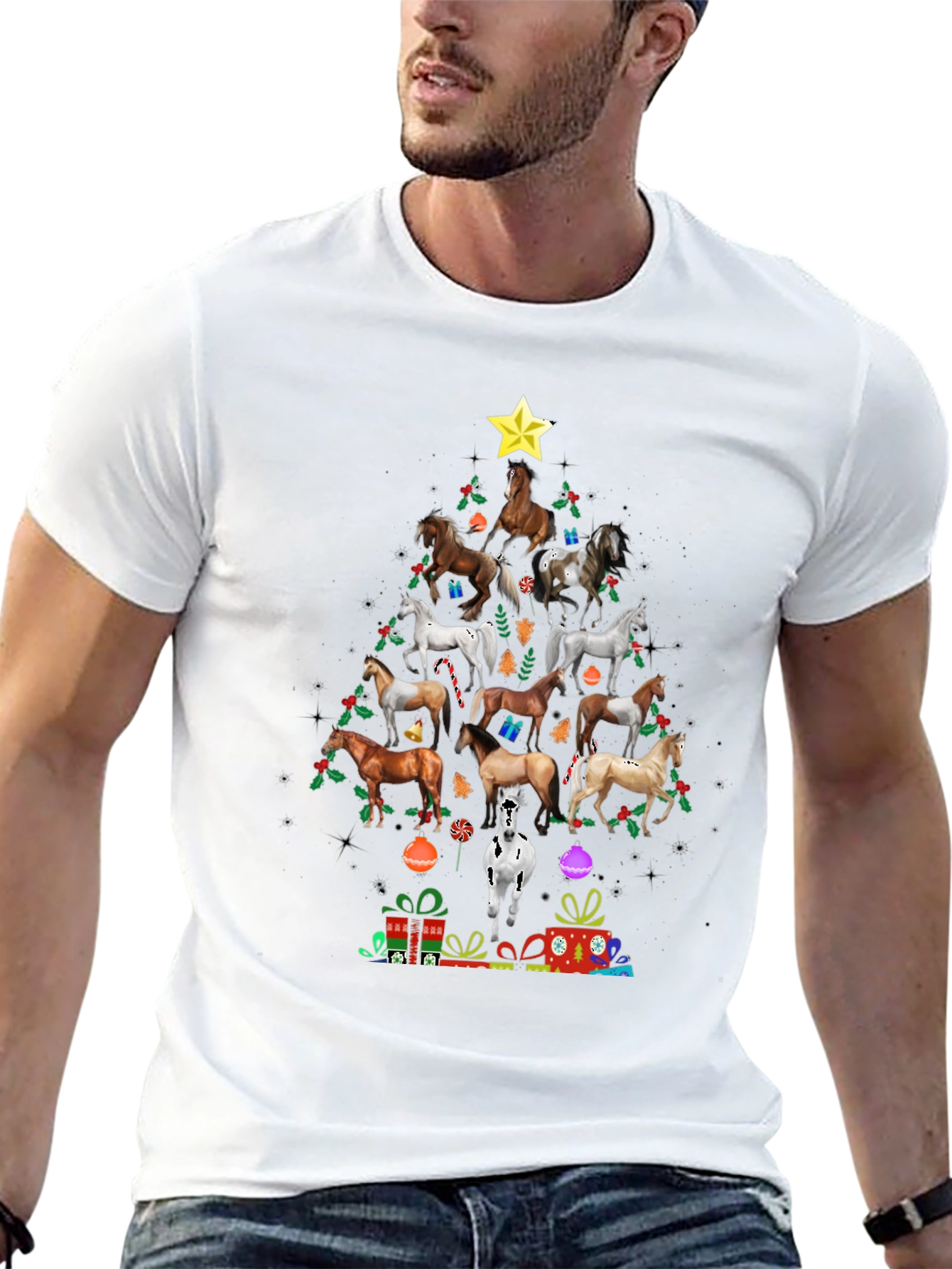 Horse Christmas Tree Graphic T-Shirt