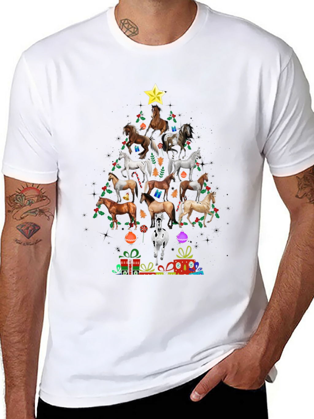 Horse Christmas Tree Graphic T-Shirt