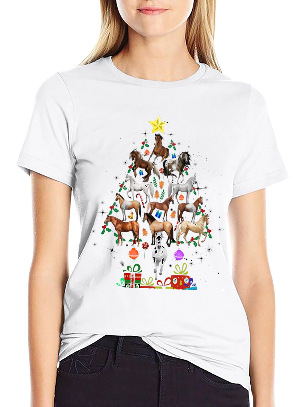Horse Christmas Tree Graphic T-Shirt