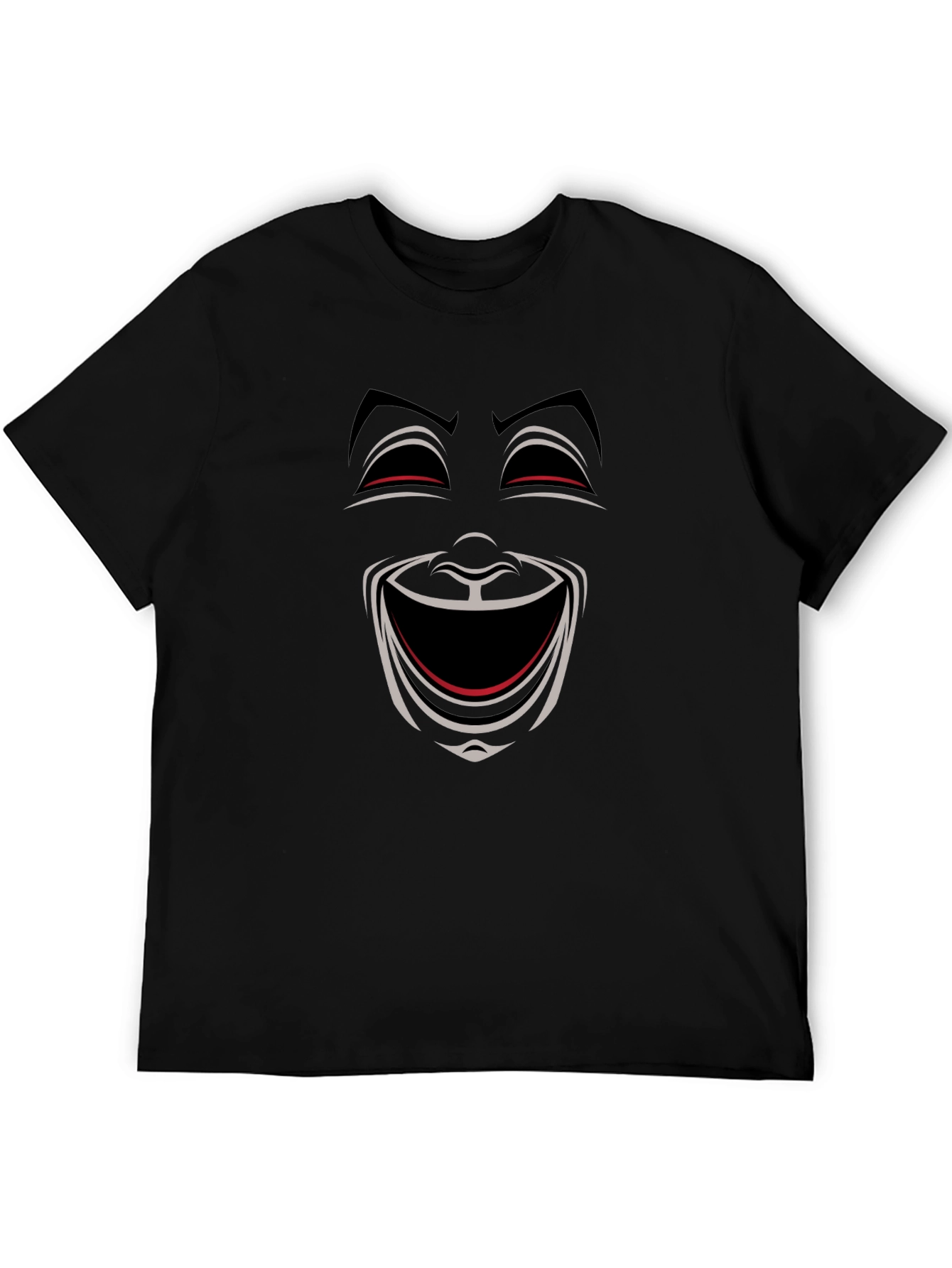 Comedy Mask Graphic Tee - Black Crew Neck T-Shirt