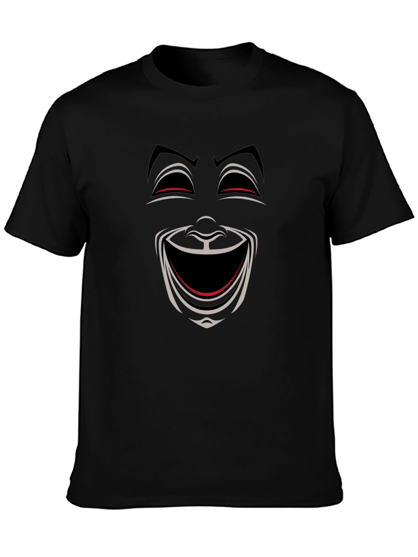 Comedy Mask Graphic Tee - Black Crew Neck T-Shirt