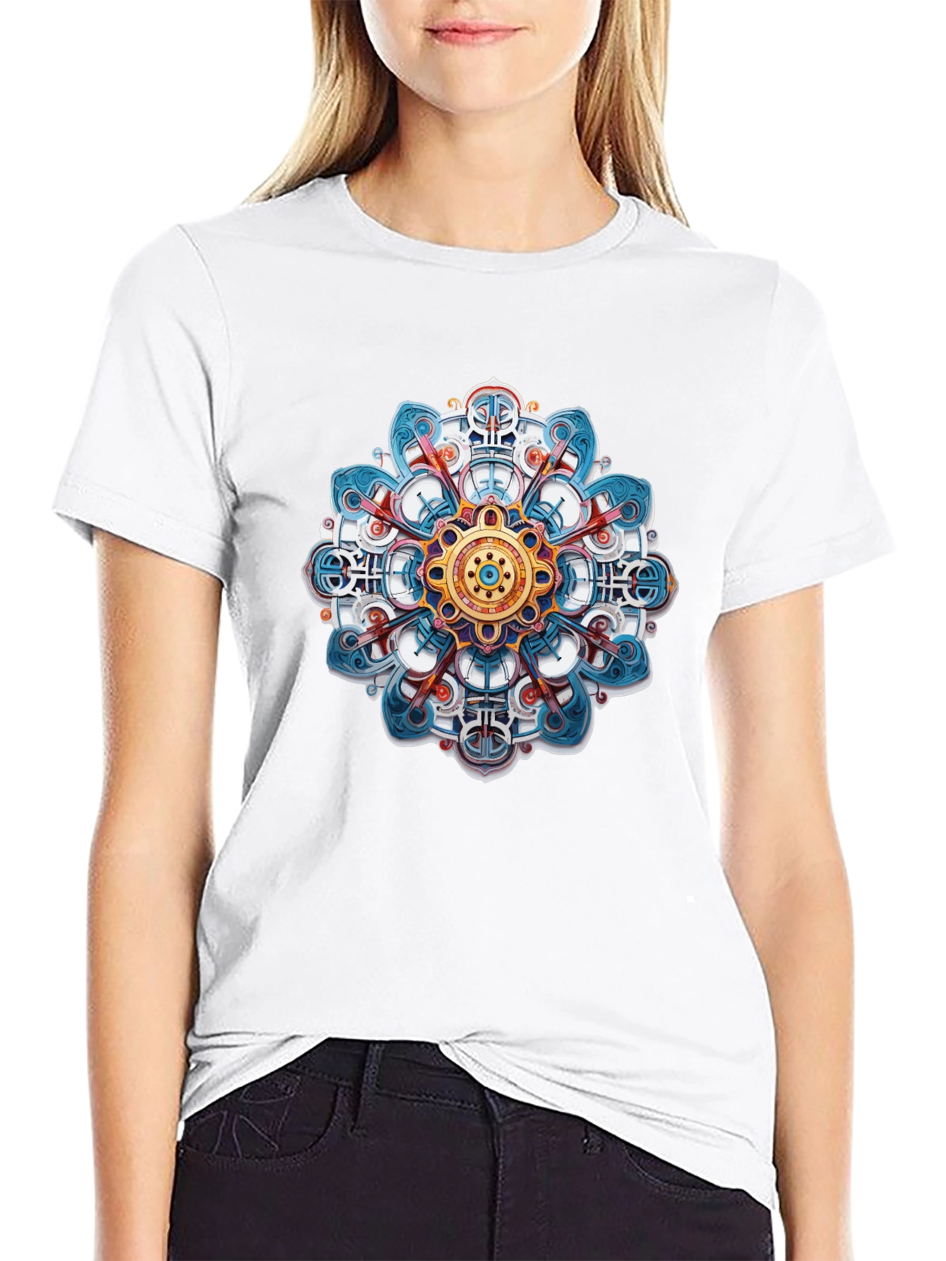 Abstract Mandala Graphic Print Black T-Shirt