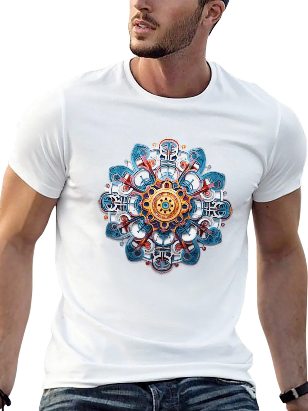 Abstract Mandala Graphic Print Black T-Shirt