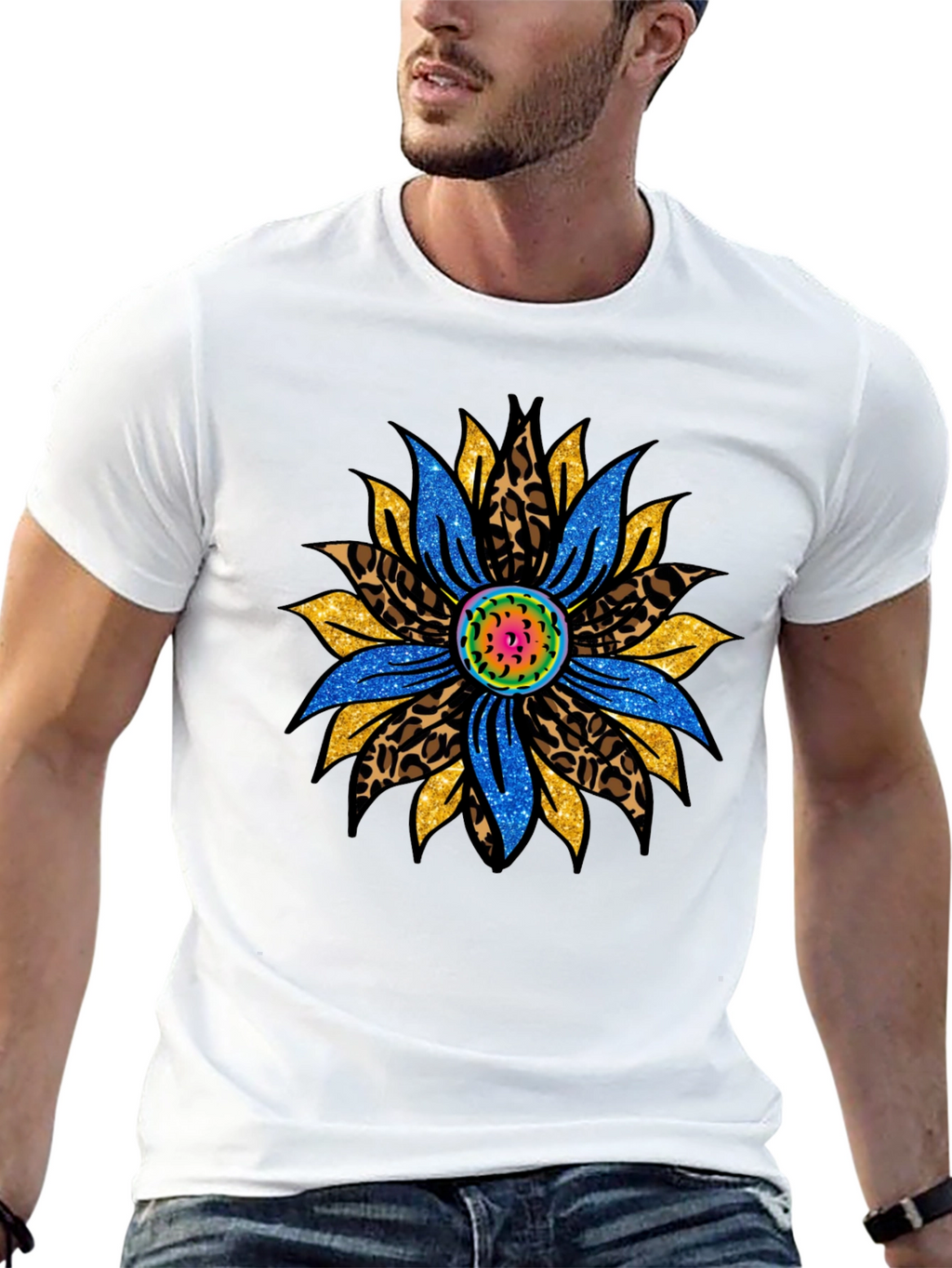 Floral Print Mens Black T-Shirt