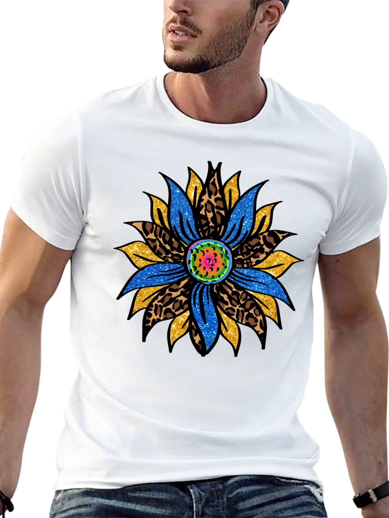 Floral Print Mens Black T-Shirt