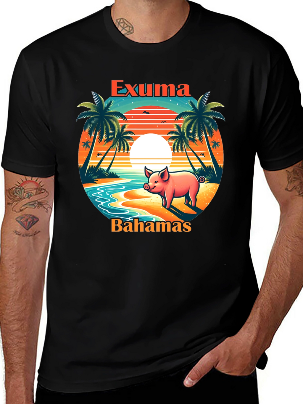 Exuma Bahamas Pig T-Shirt - Tropical Beach Design