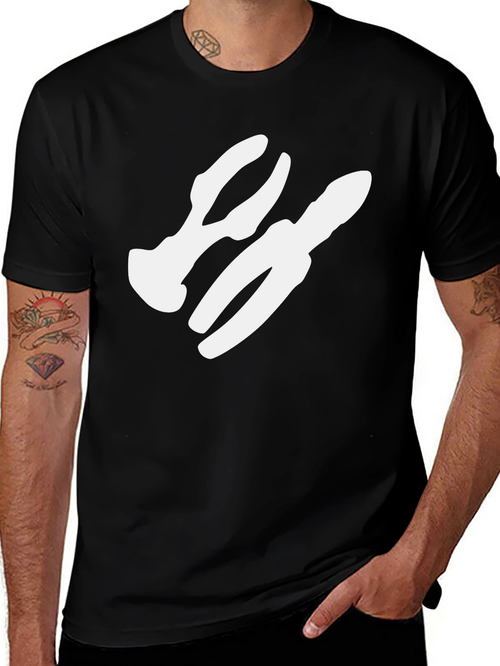 Abstract White Graphic Print Black T-Shirt
