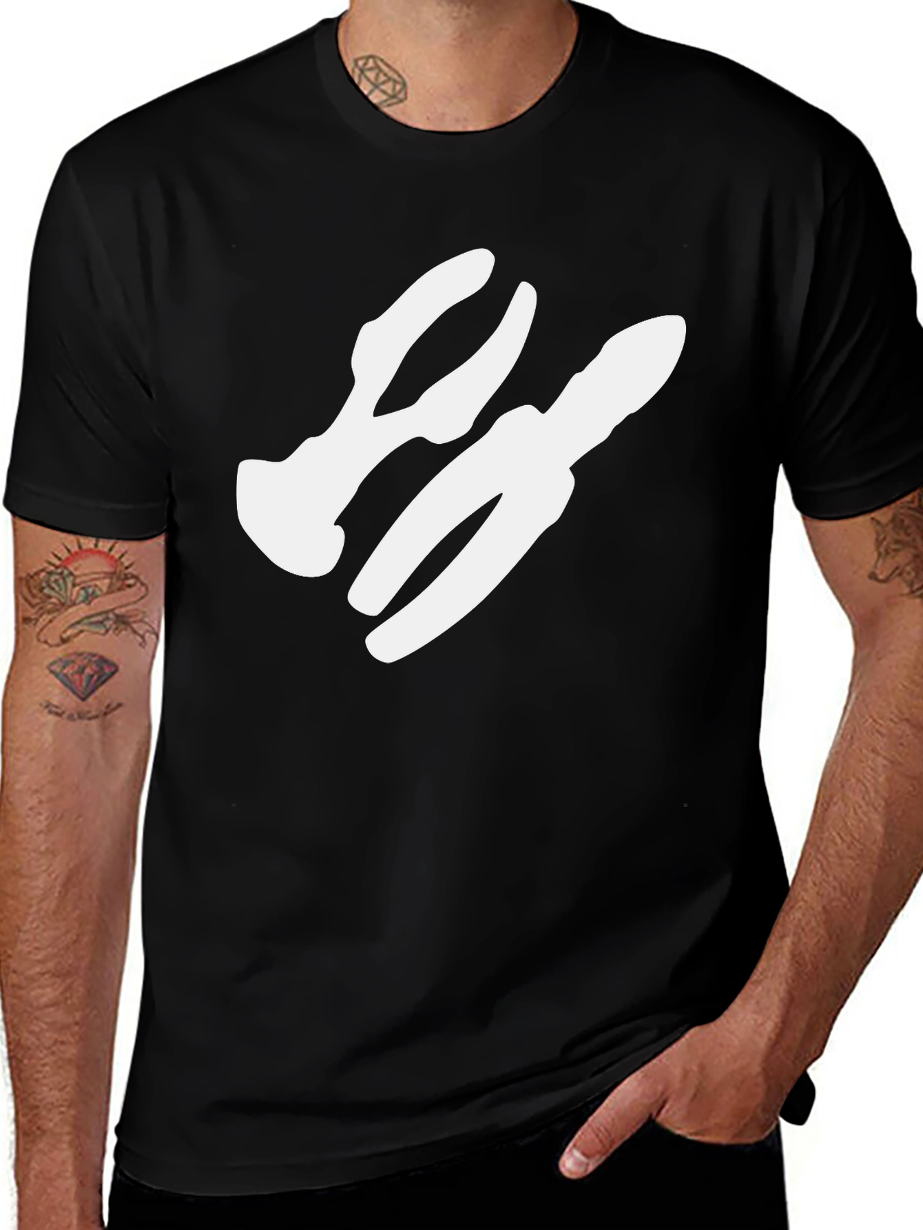 Abstract White Graphic Print Black T-Shirt