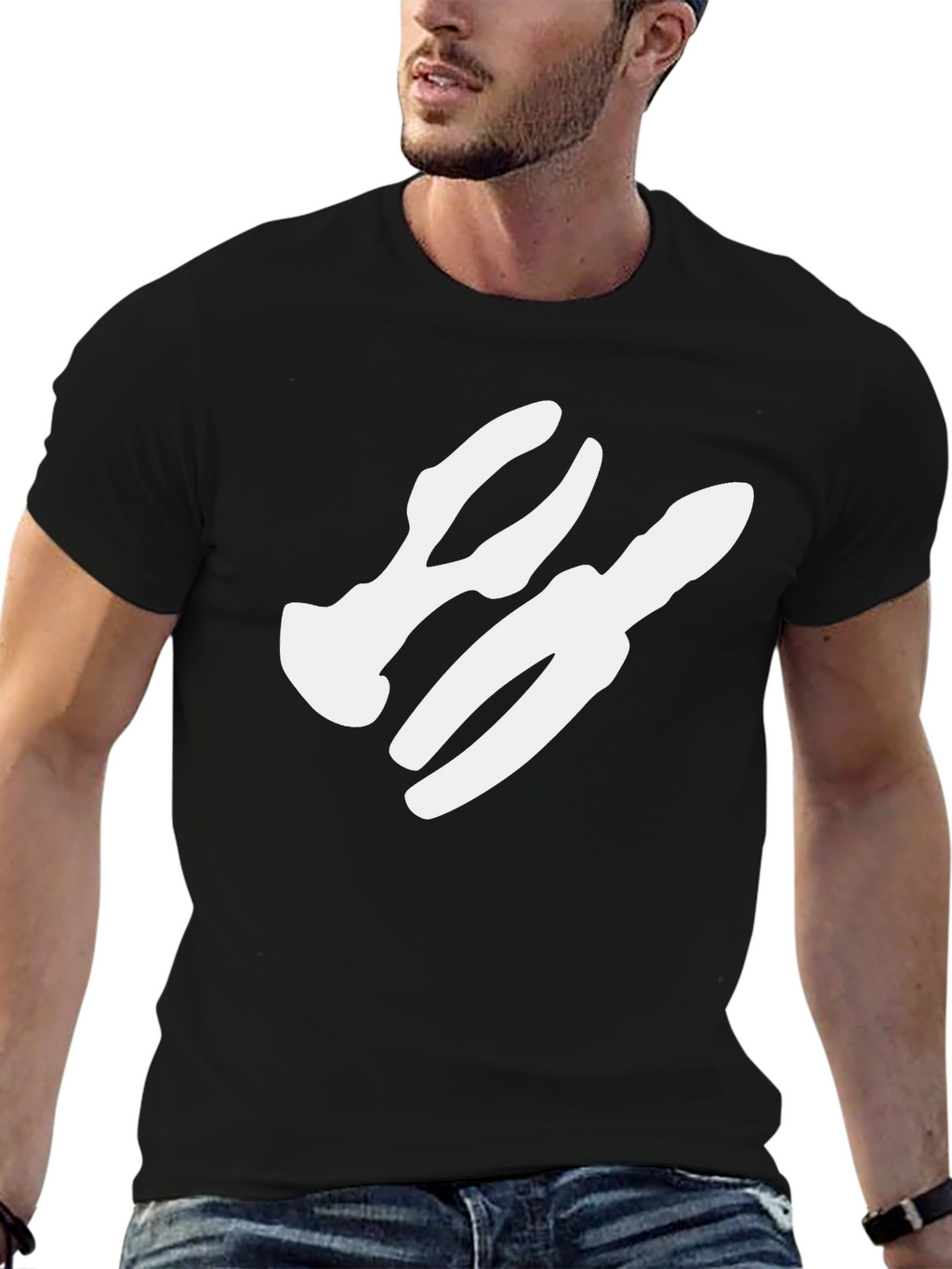 Abstract White Graphic Print Black T-Shirt