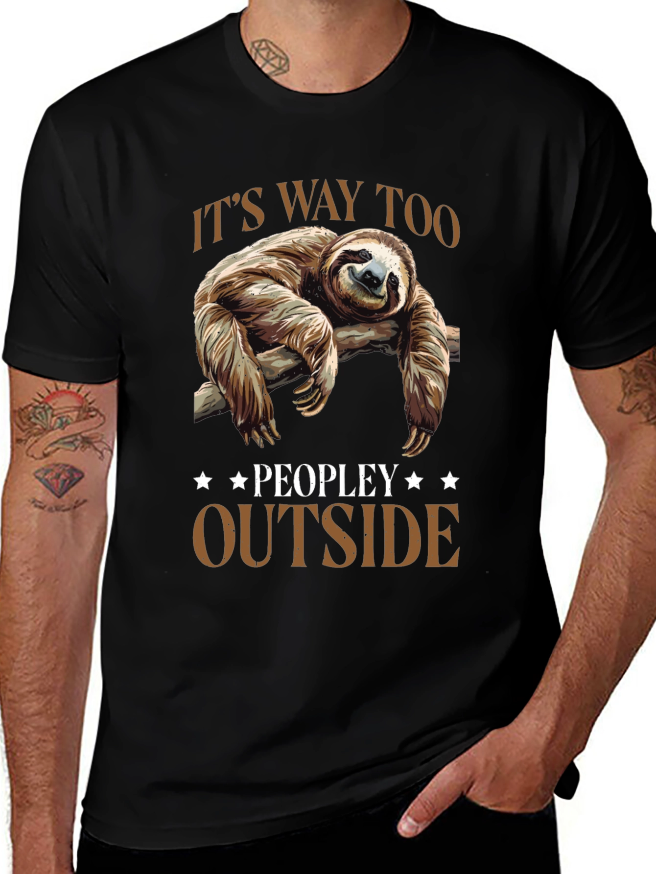 Lazy Sloth Graphic Tee: Its Way Too Peopley Outside
