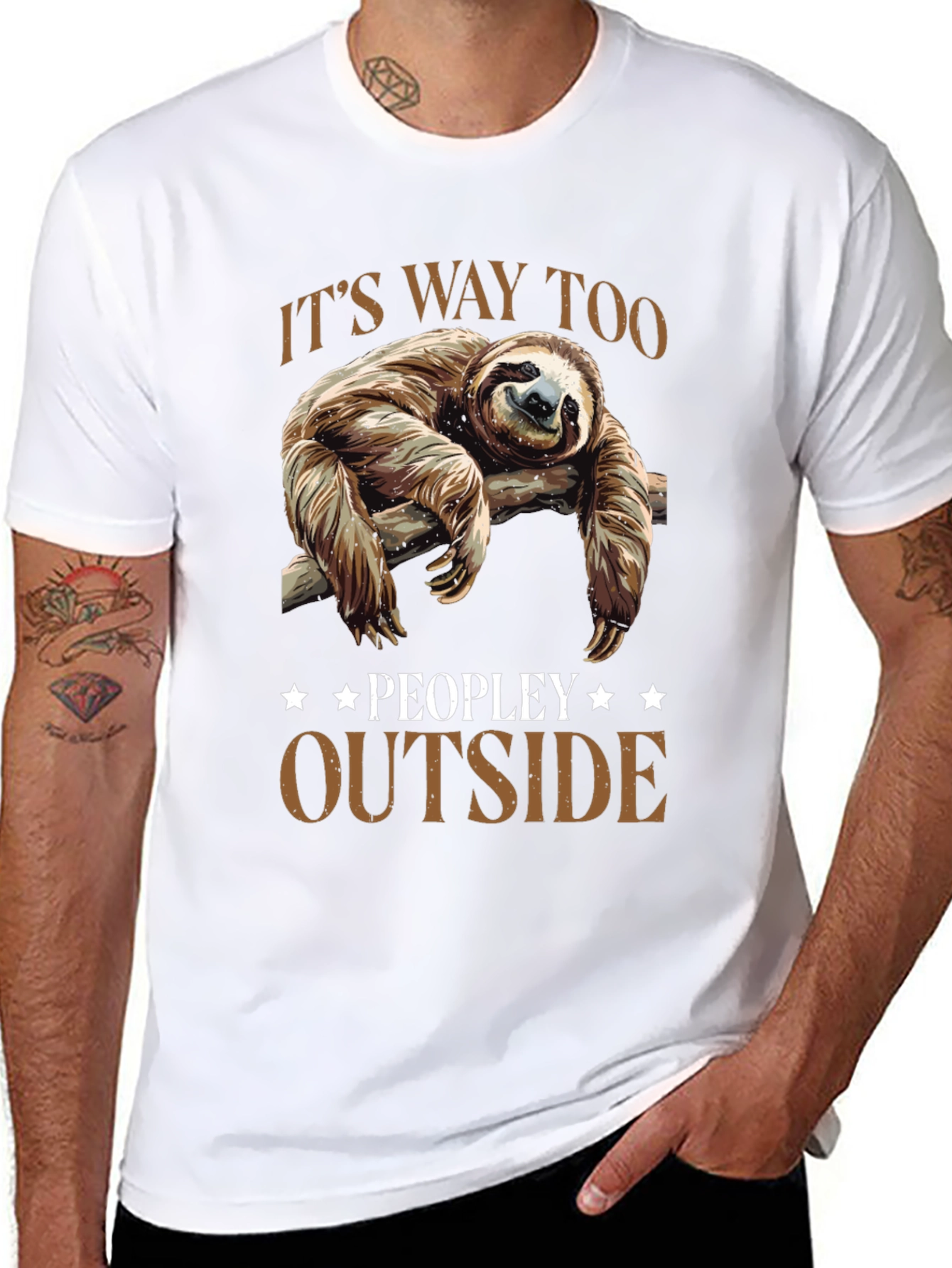 Lazy Sloth Graphic Tee: Its Way Too Peopley Outside