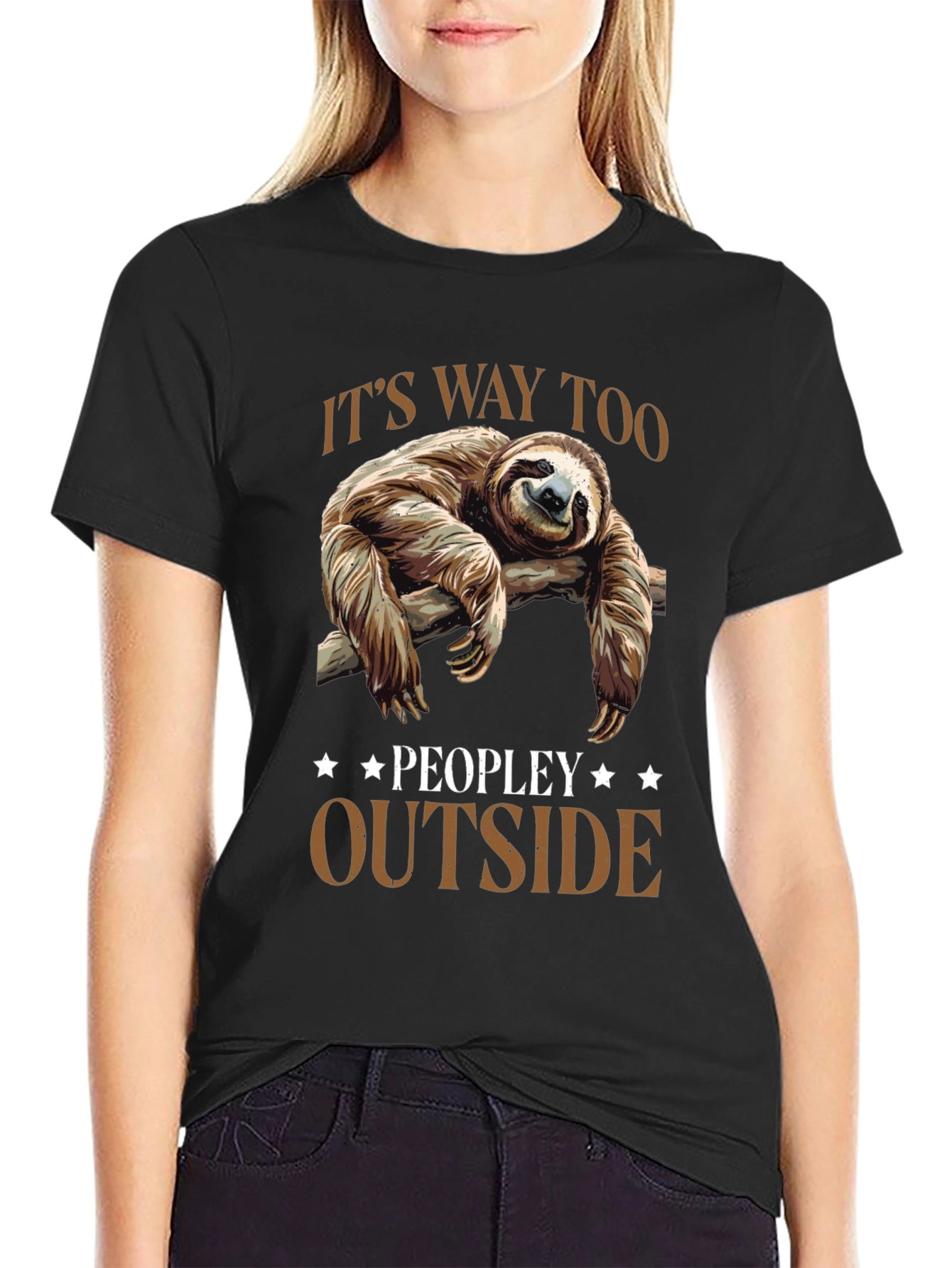 Lazy Sloth Graphic Tee: Its Way Too Peopley Outside