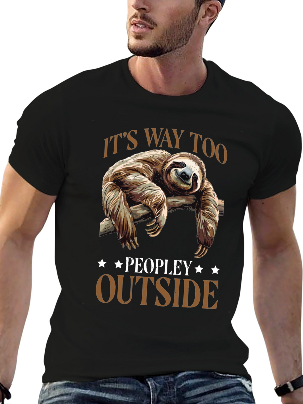 Lazy Sloth Graphic Tee: Its Way Too Peopley Outside