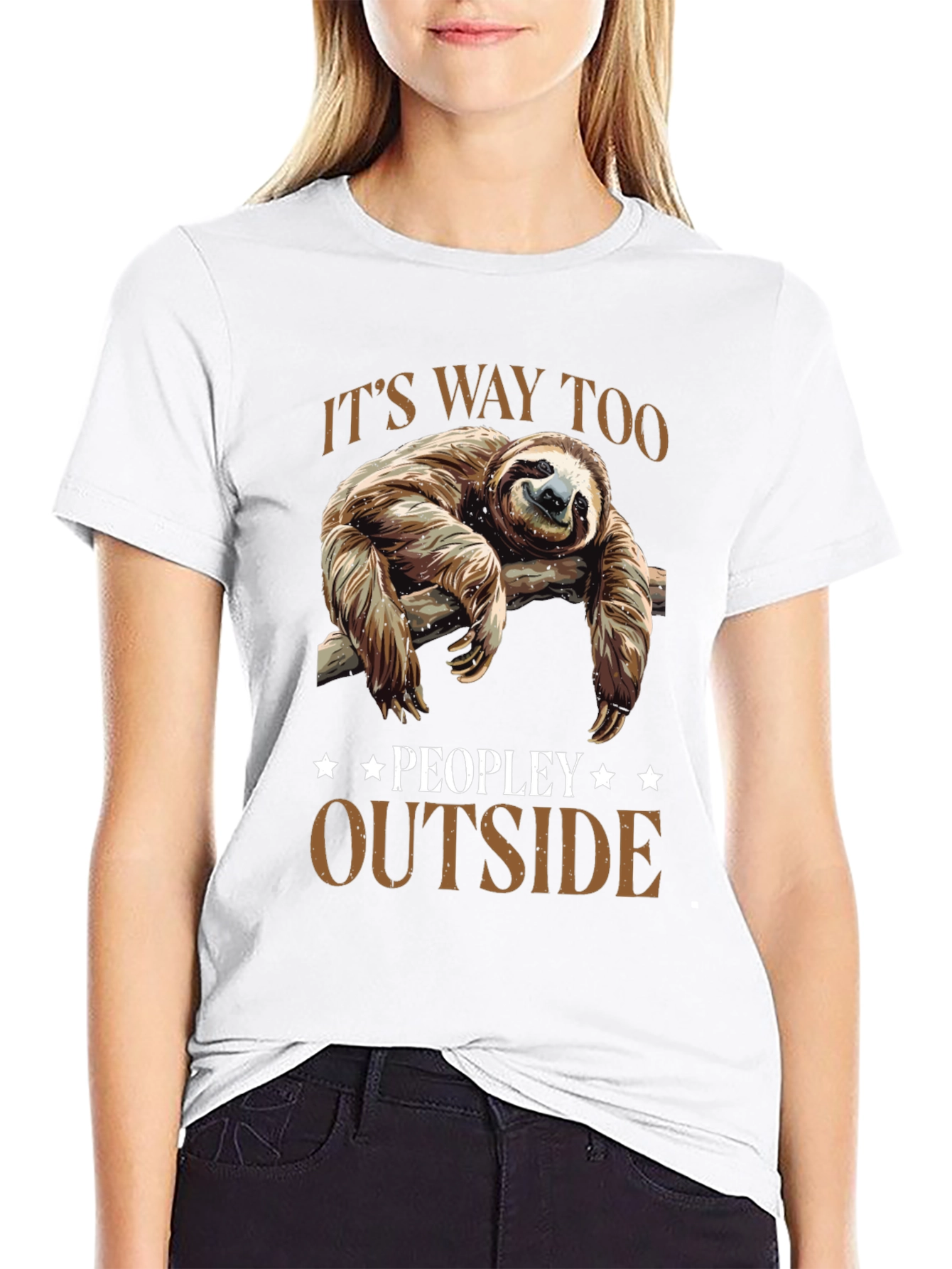 Lazy Sloth Graphic Tee: Its Way Too Peopley Outside