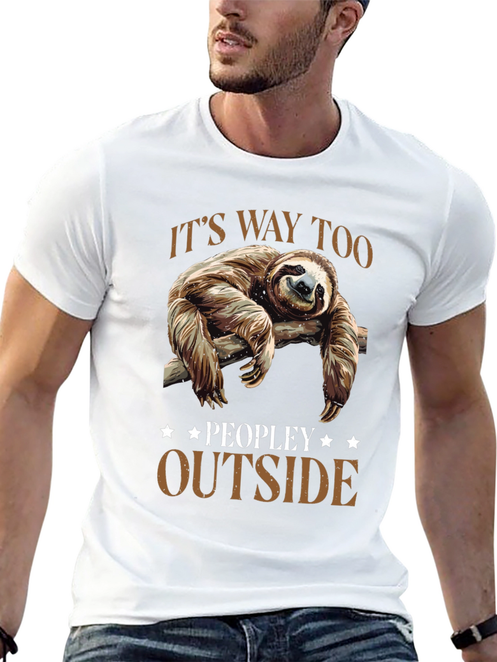 Lazy Sloth Graphic Tee: Its Way Too Peopley Outside