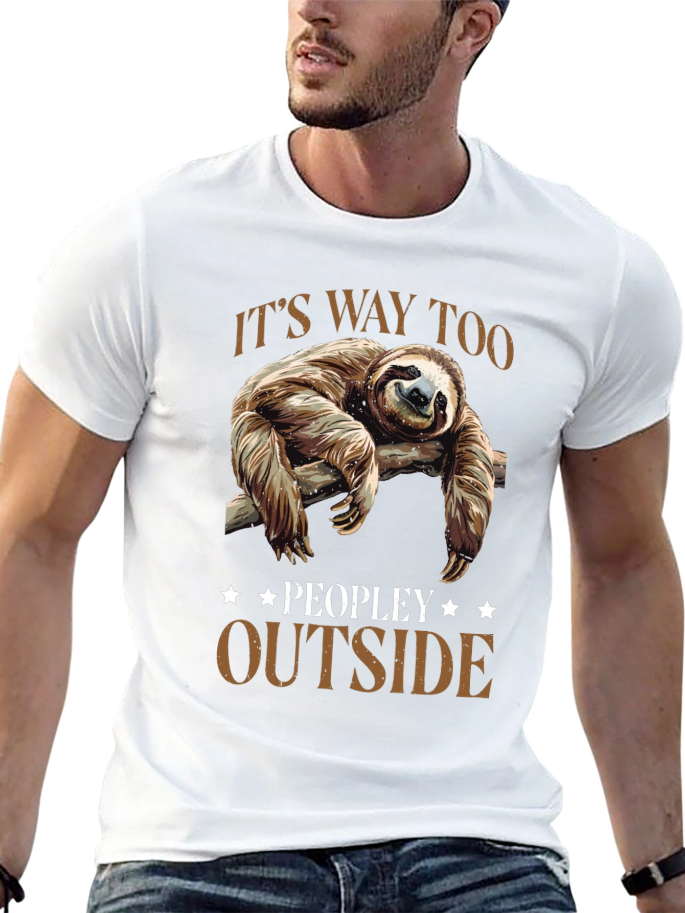 Lazy Sloth Graphic Tee: Its Way Too Peopley Outside