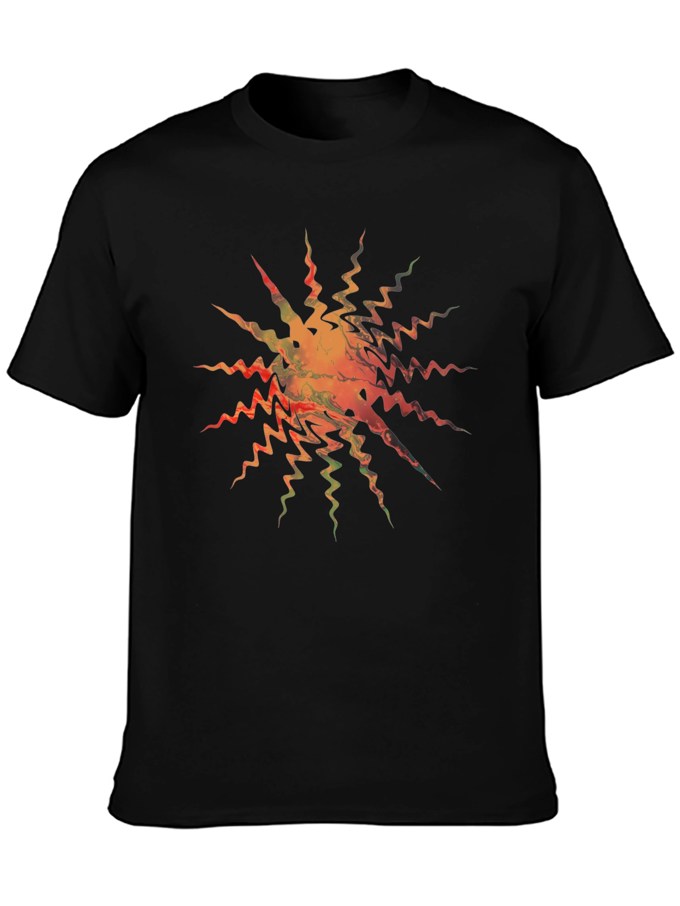 Abstract Zigzag Sunburst Black T-Shirt