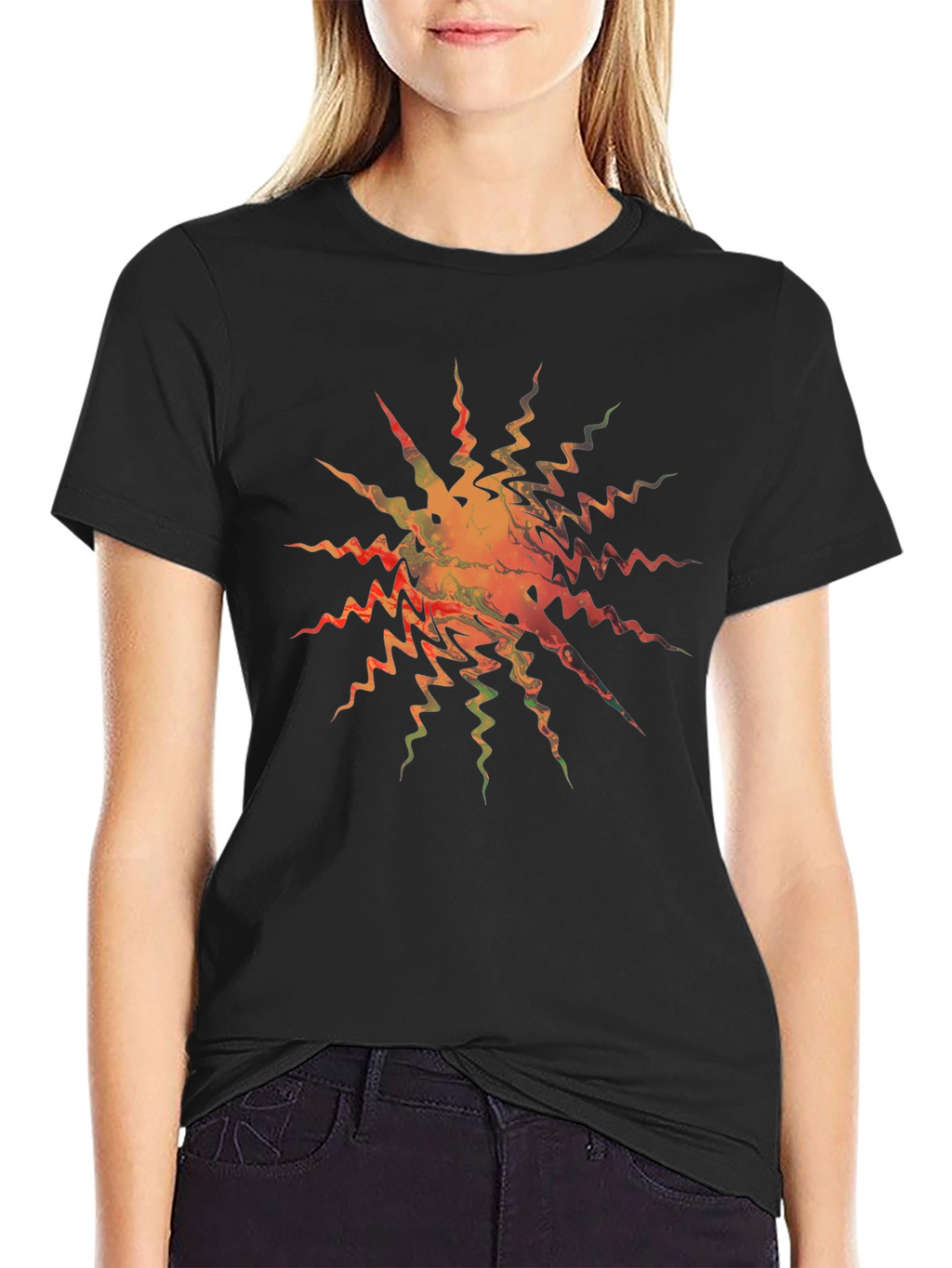 Abstract Zigzag Sunburst Black T-Shirt