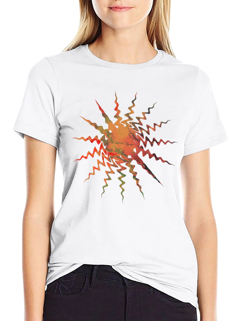 Abstract Zigzag Sunburst Black T-Shirt