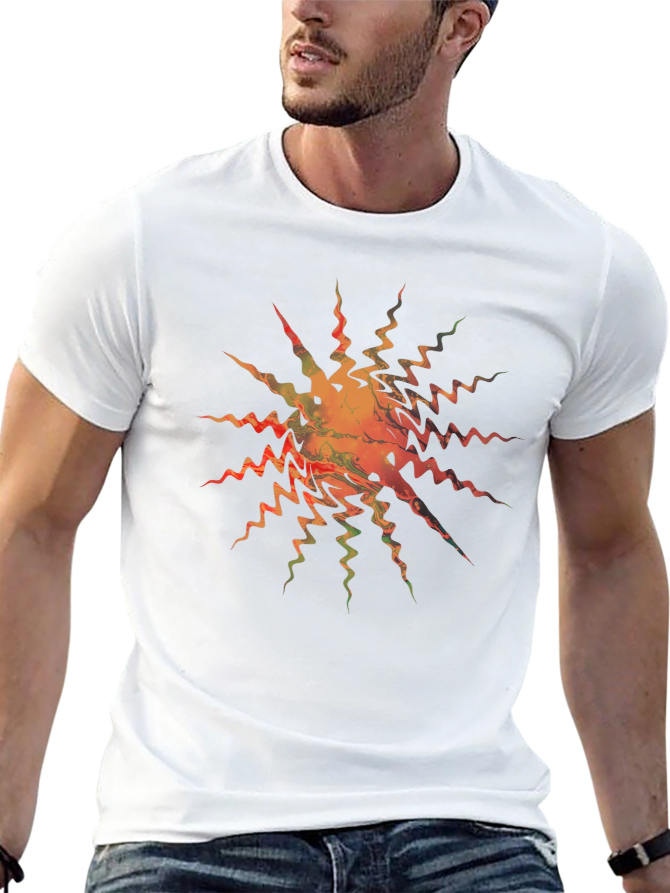 Abstract Zigzag Sunburst Black T-Shirt